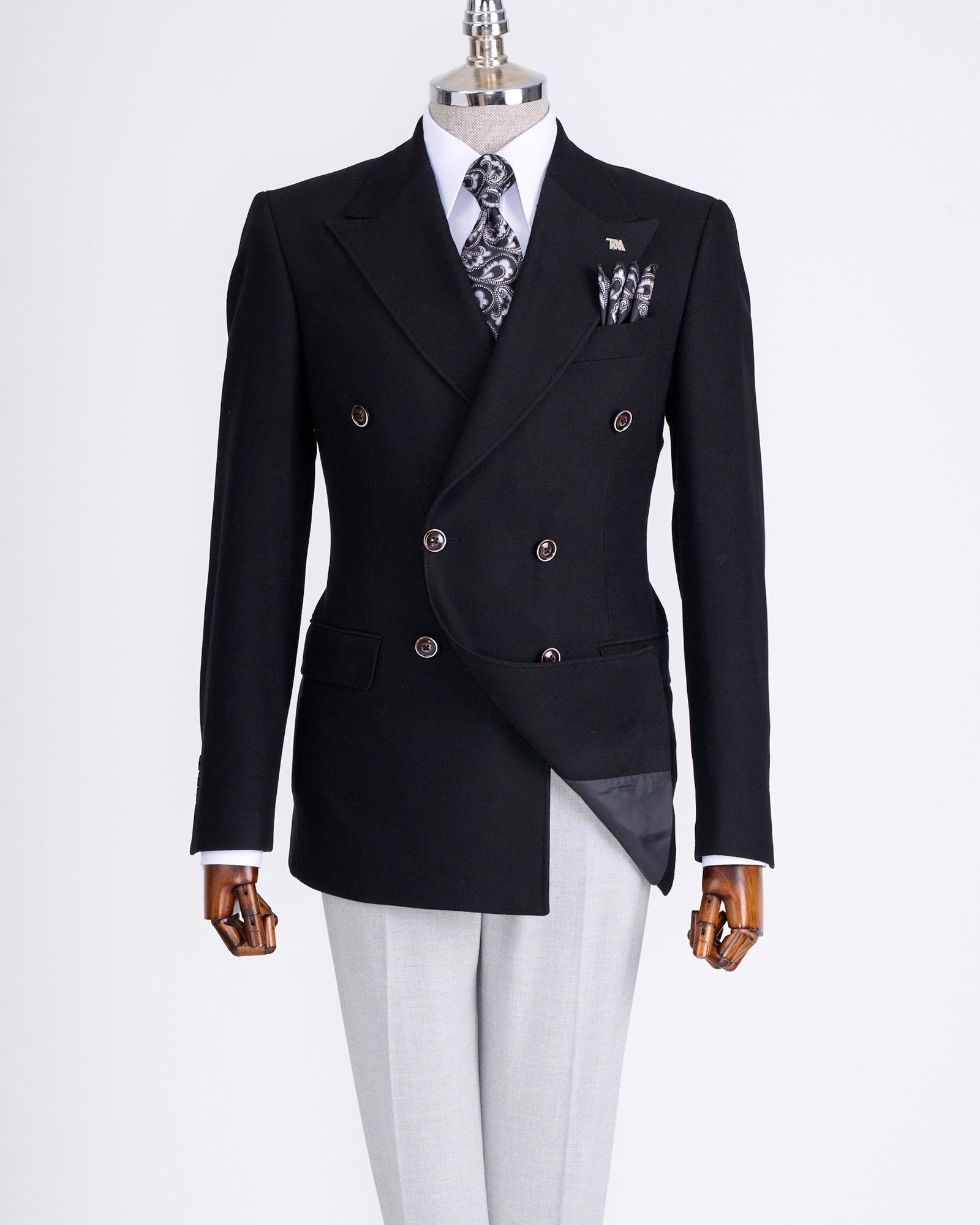 İtalyan stil slim fit kadife erkek tek ceket siyah T13181