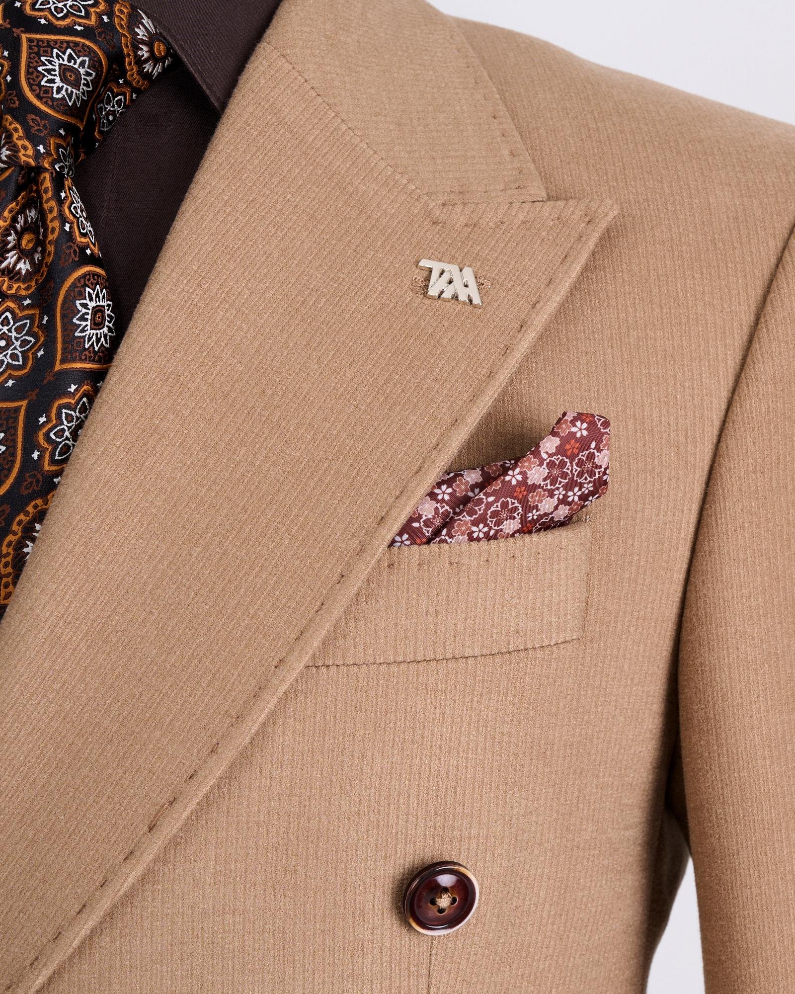 İtalyan stil slim fit kadife erkek tek ceket camel T13183