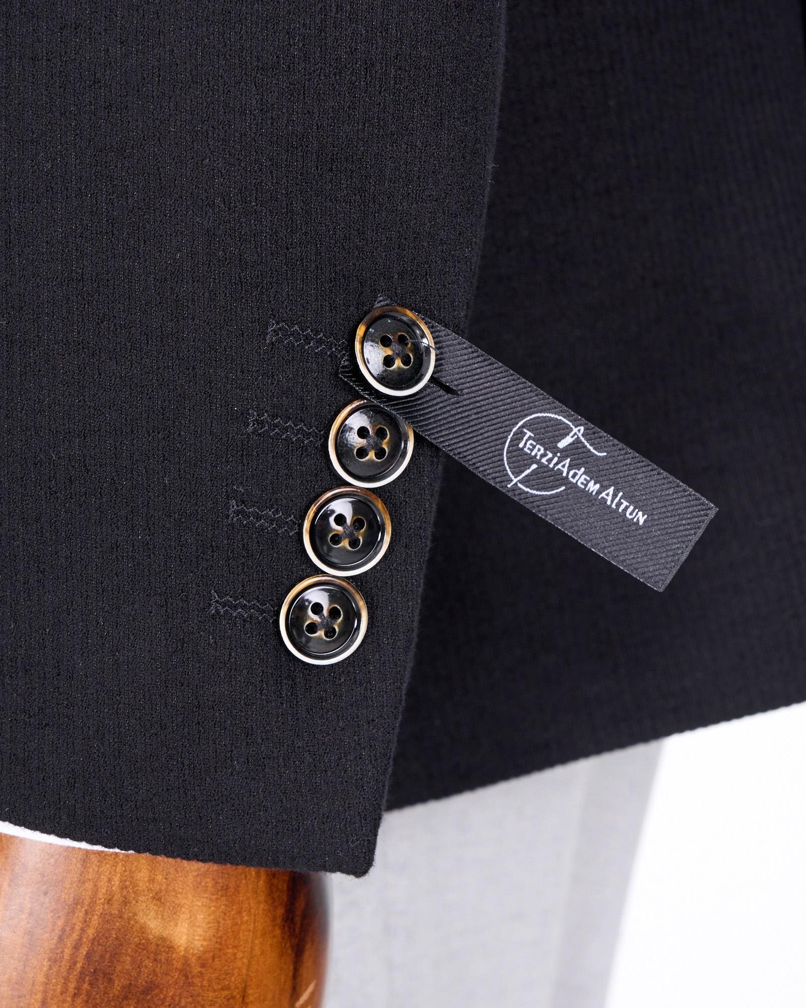 İtalyan stil slim fit kadife erkek tek ceket siyah T13181
