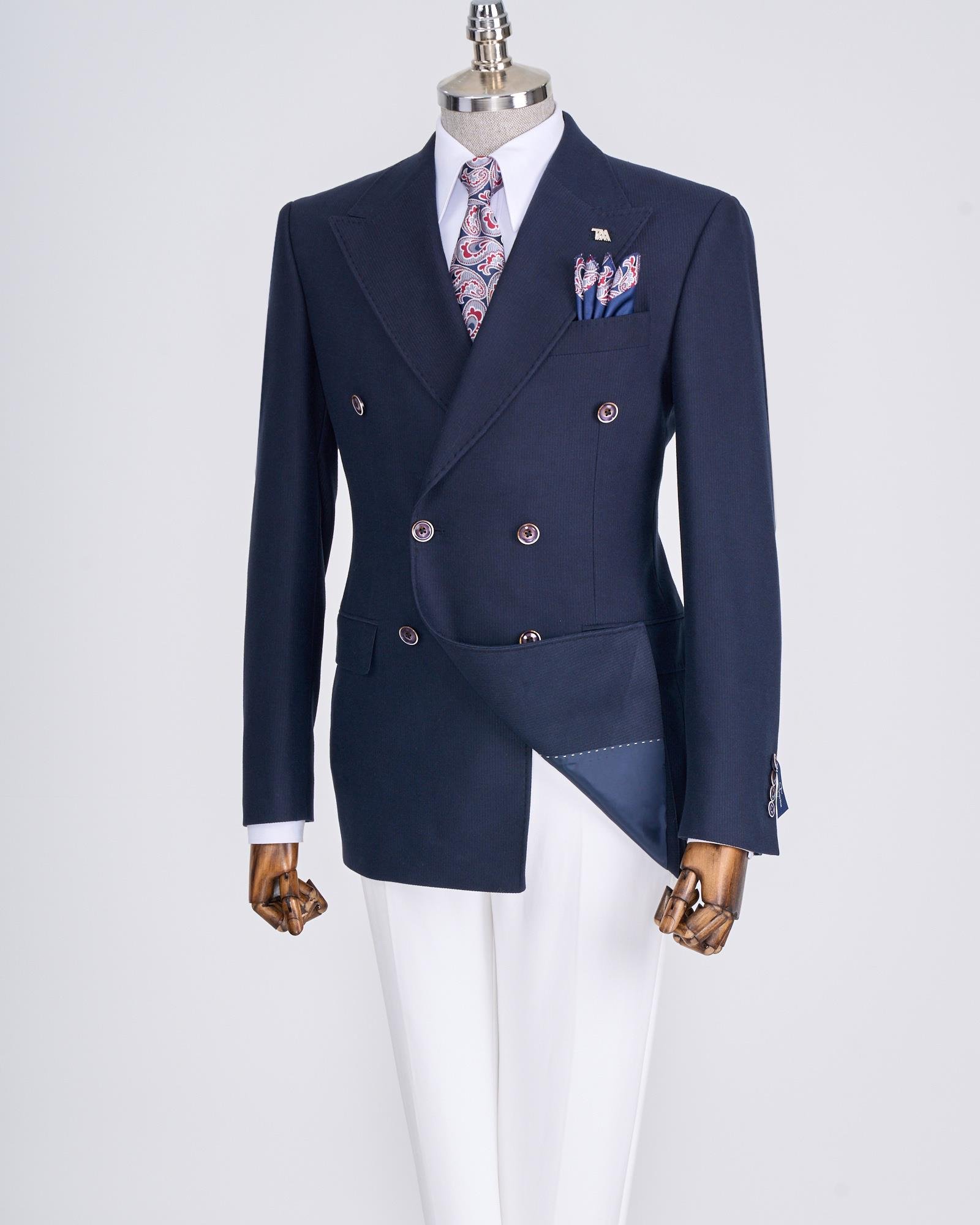 İtalyan stil slim fit kadife erkek tek ceket lacivert T13182