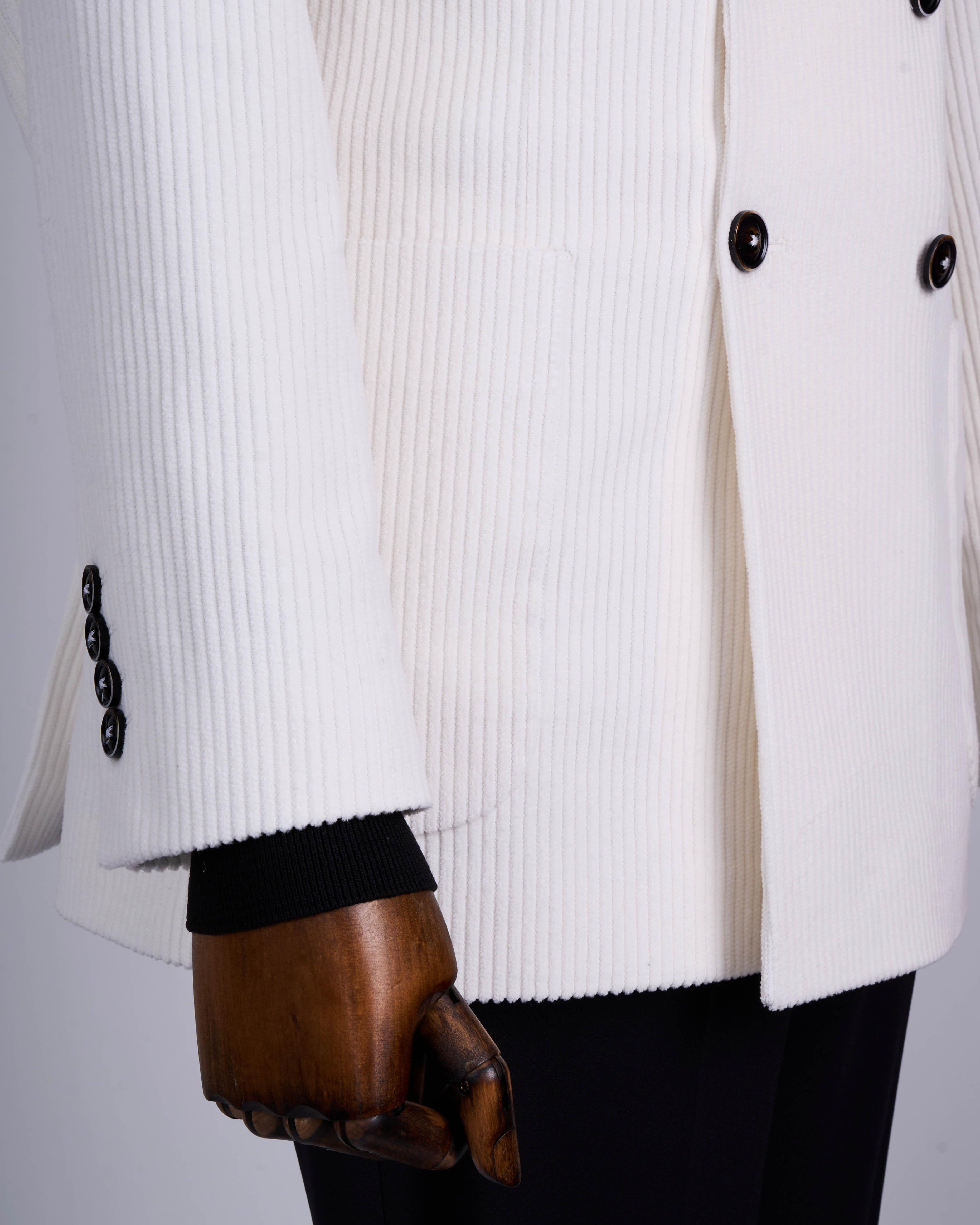 İtalyan stil slim fit kadife kruvaze tek ceket Ekru T13454