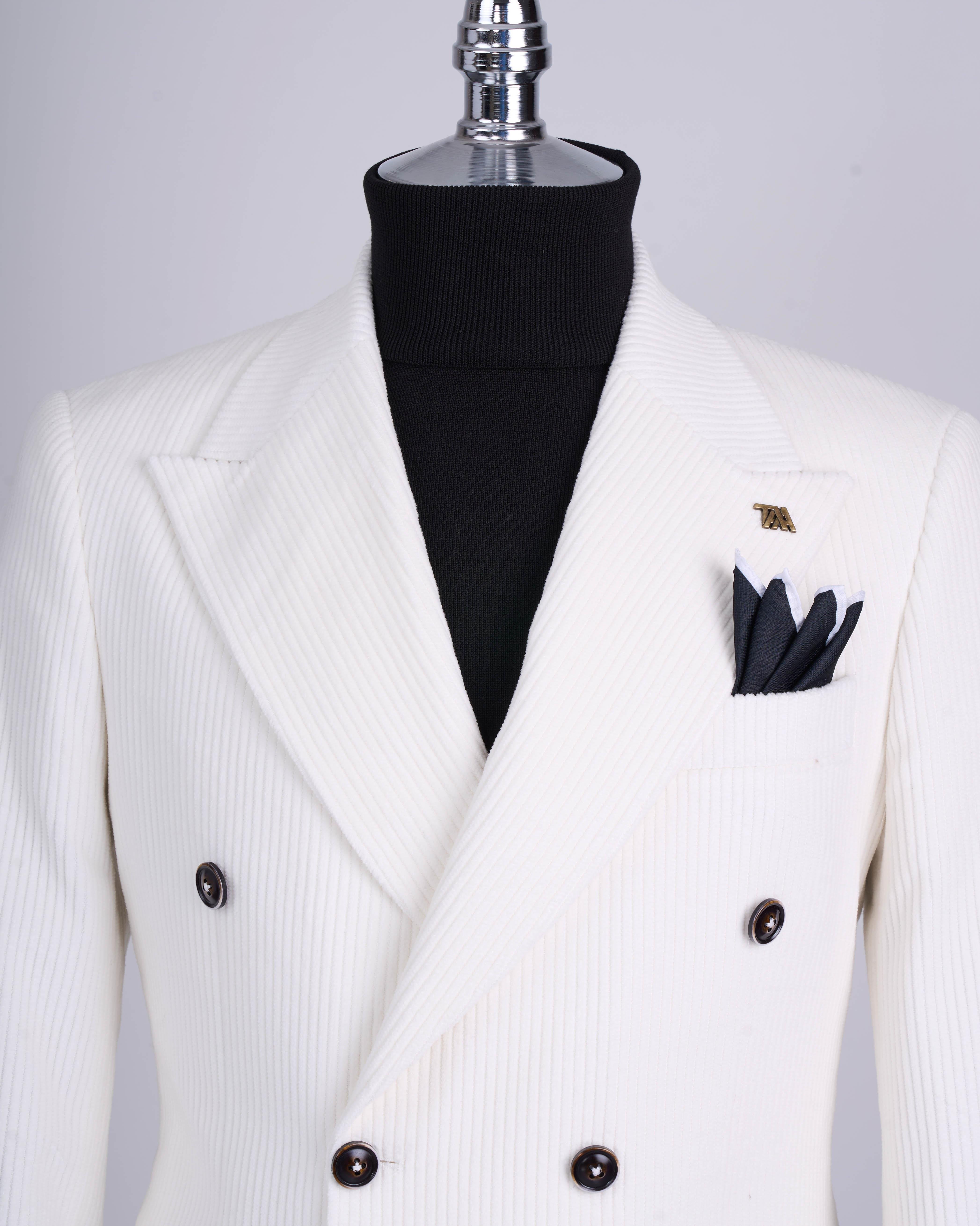 İtalyan stil slim fit kadife kruvaze tek ceket Ekru T13454