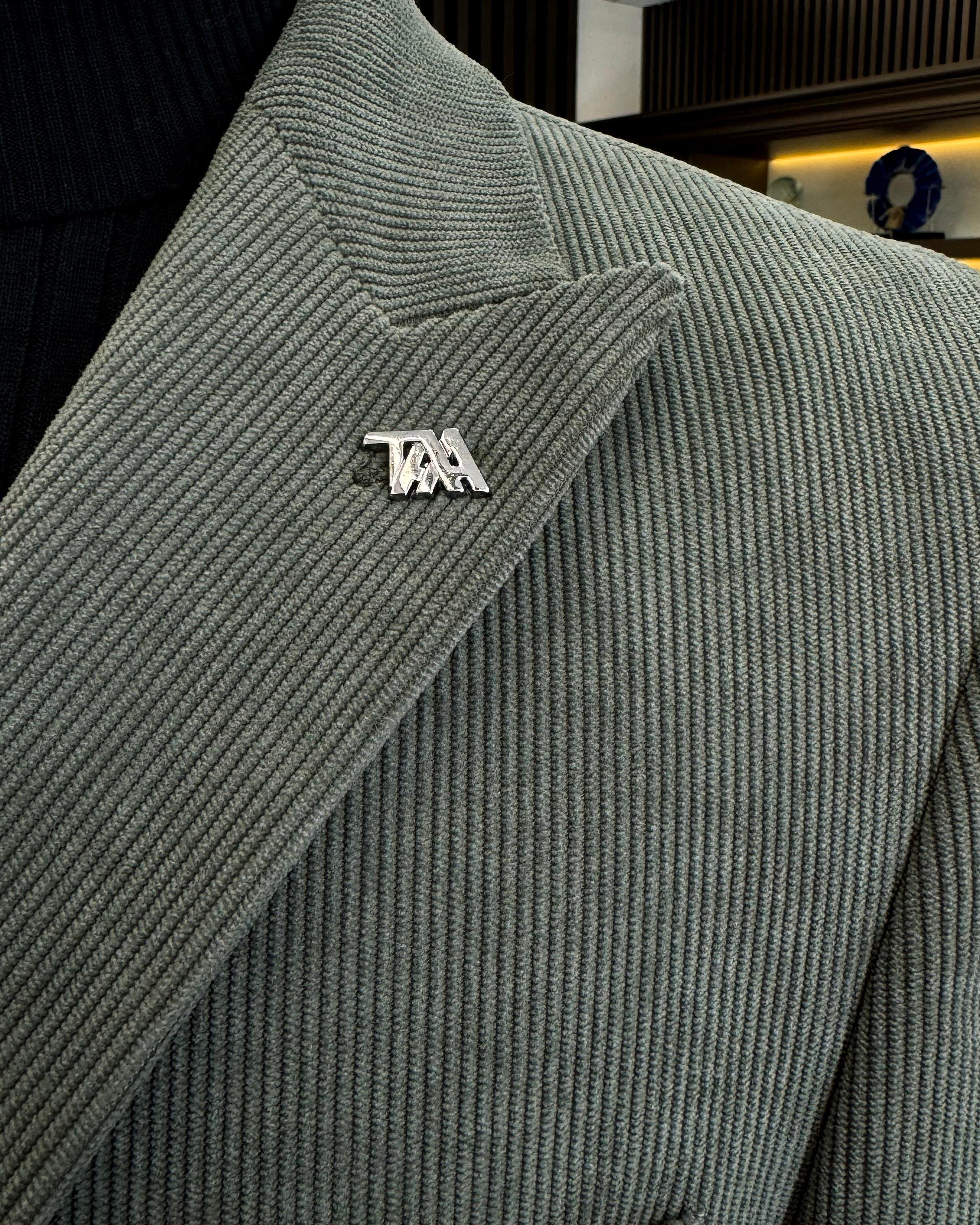 İtalyan stil slim fit kadife kruvaze tek ceket haki T13041