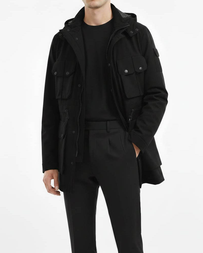 İtalyan stil slim fit kapüşonlu safari mont siyah T10245