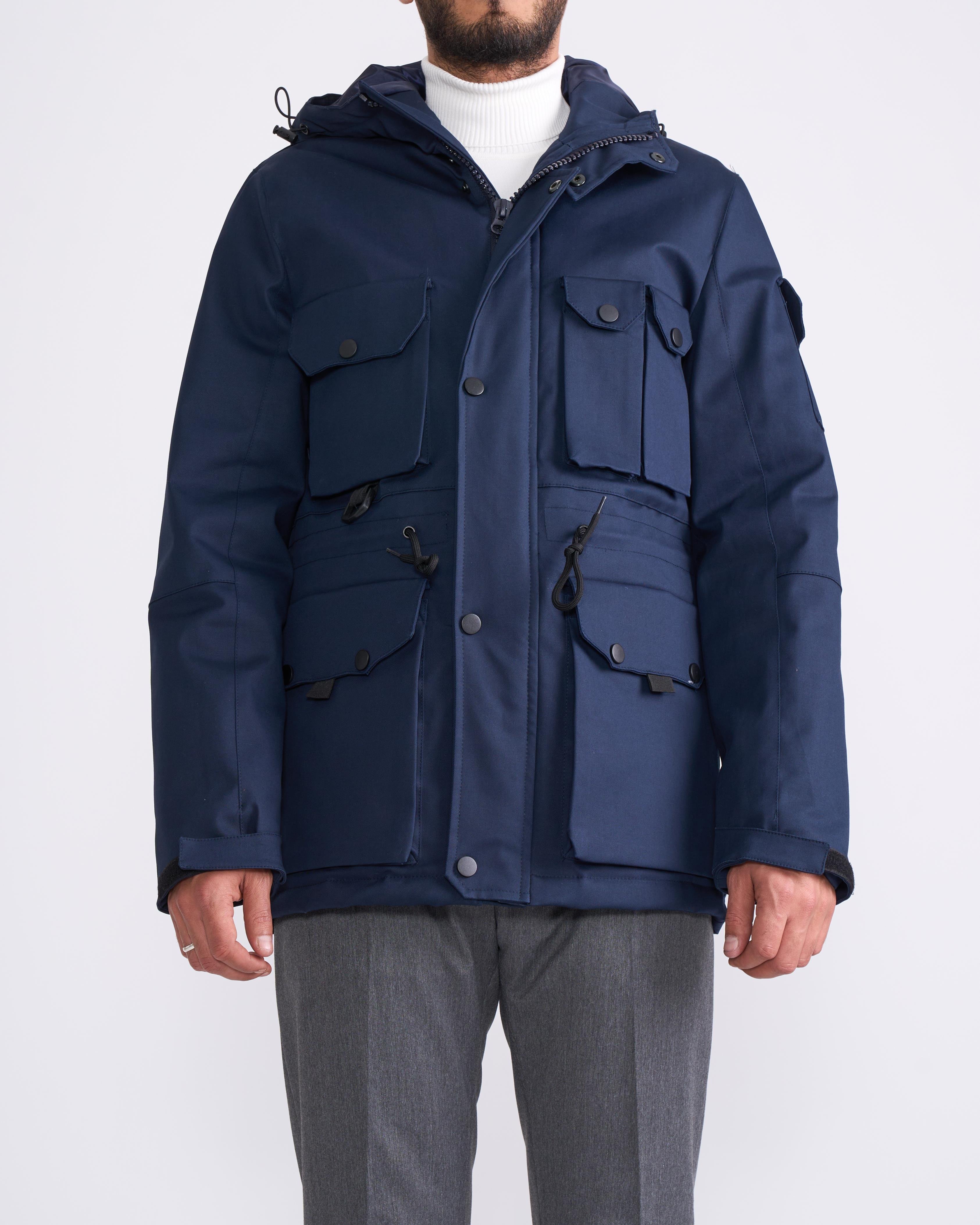 İtalyan stil slim fit kapüşonlu safari mont lacivert T10244