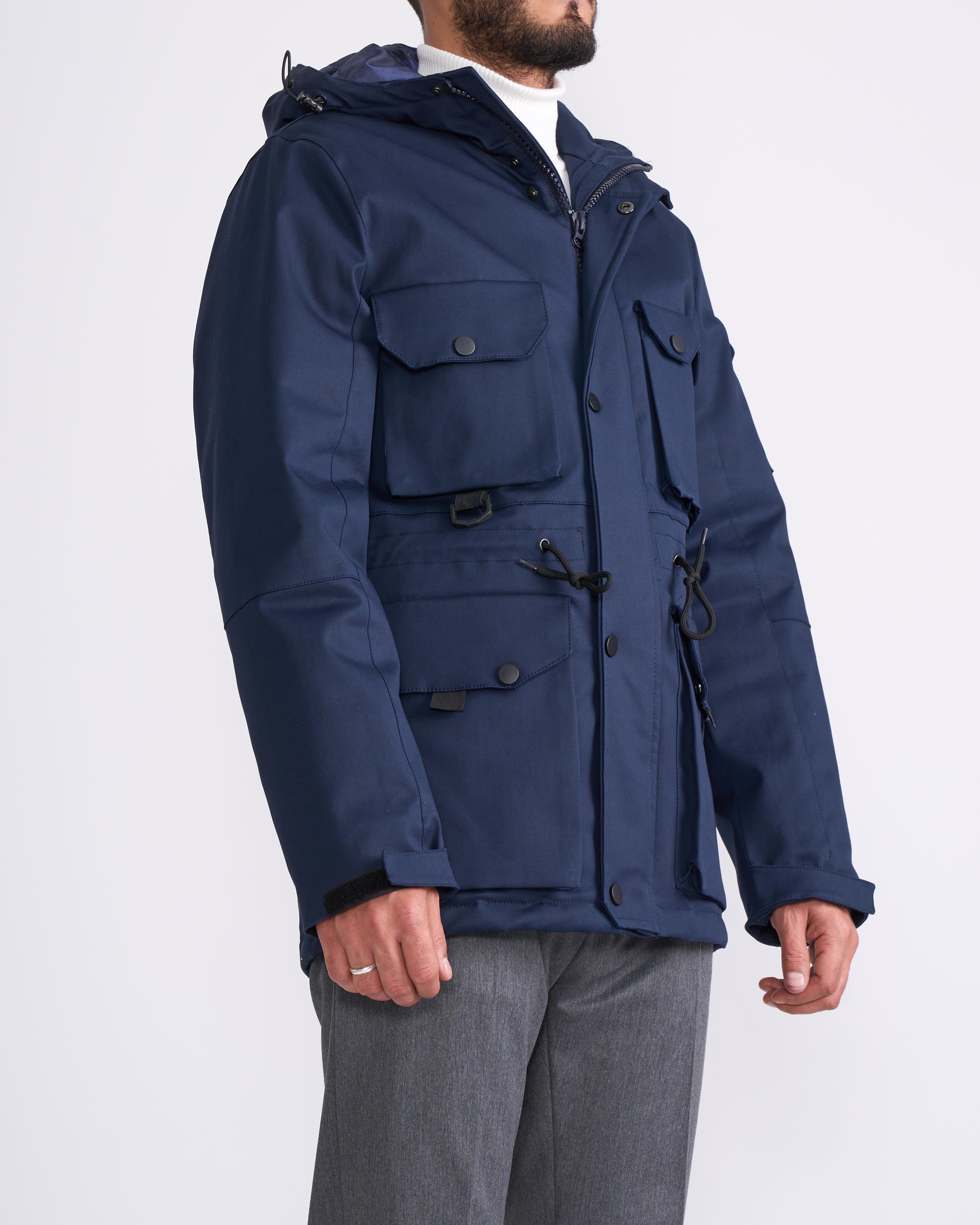 İtalyan stil slim fit kapüşonlu safari mont lacivert T10244