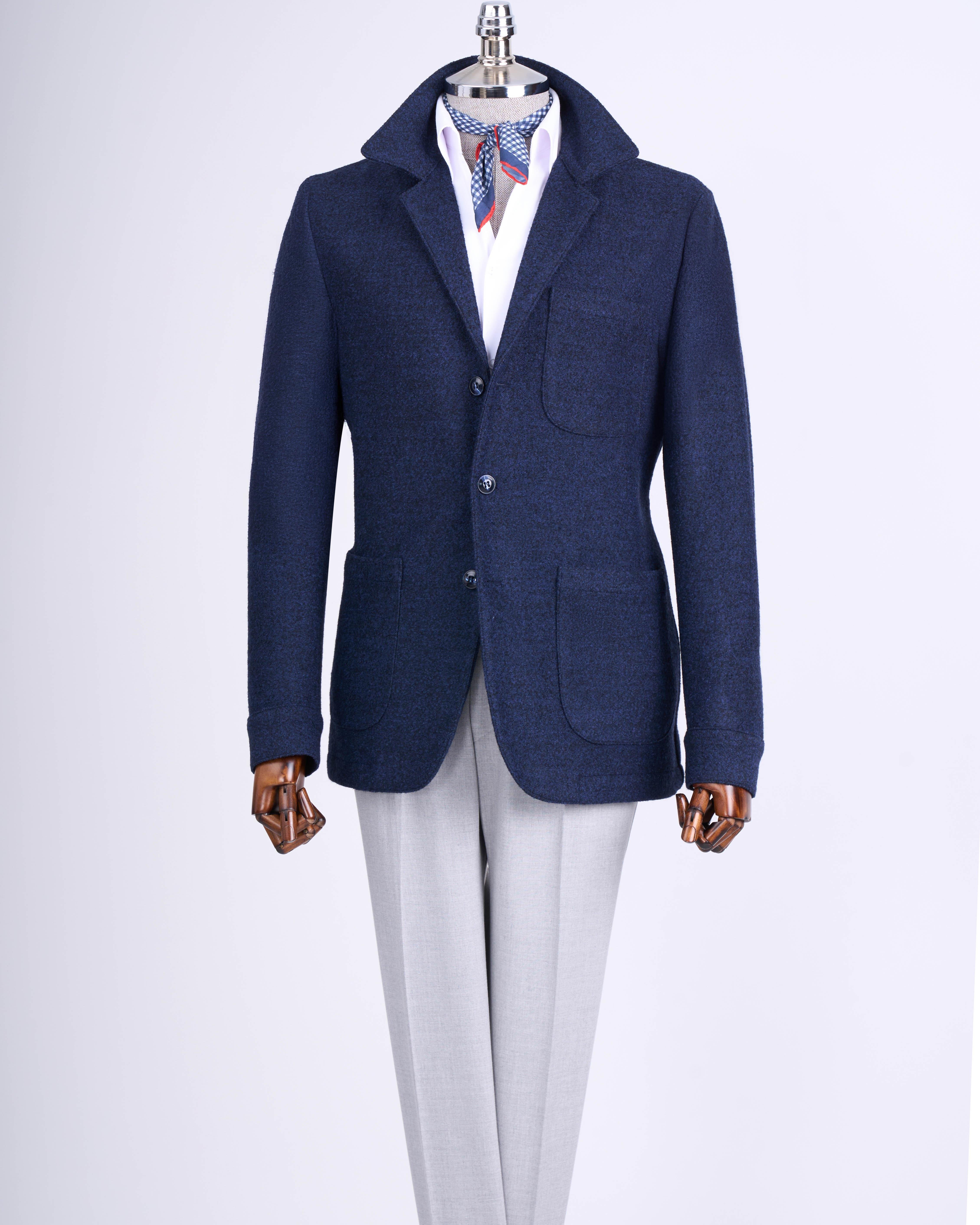 İtalyan stil slim fit kaşe spor tek ceket erkek lacivert T13544