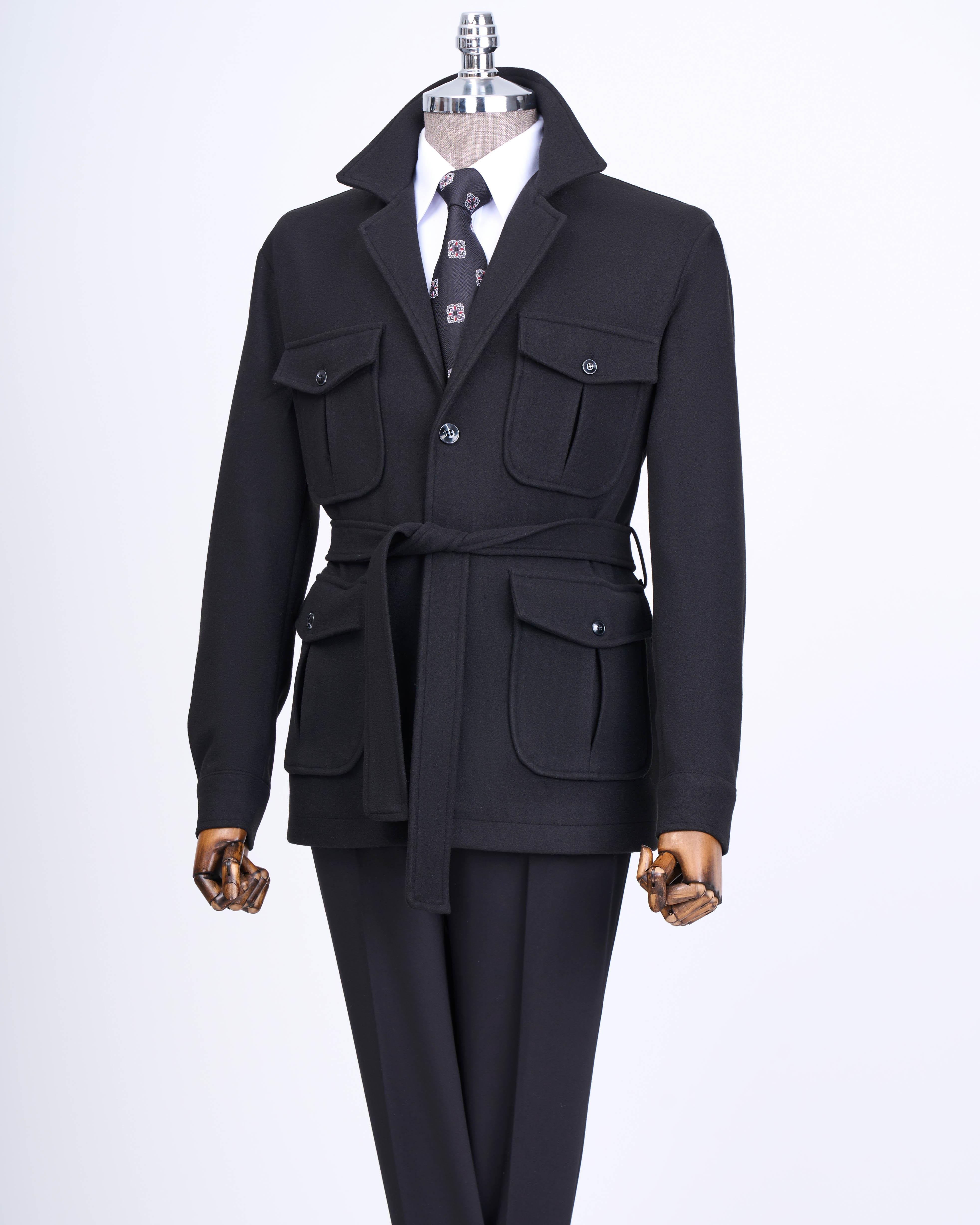 İtalyan stil slim fit kaşe spor tek ceket erkek siyah T13549