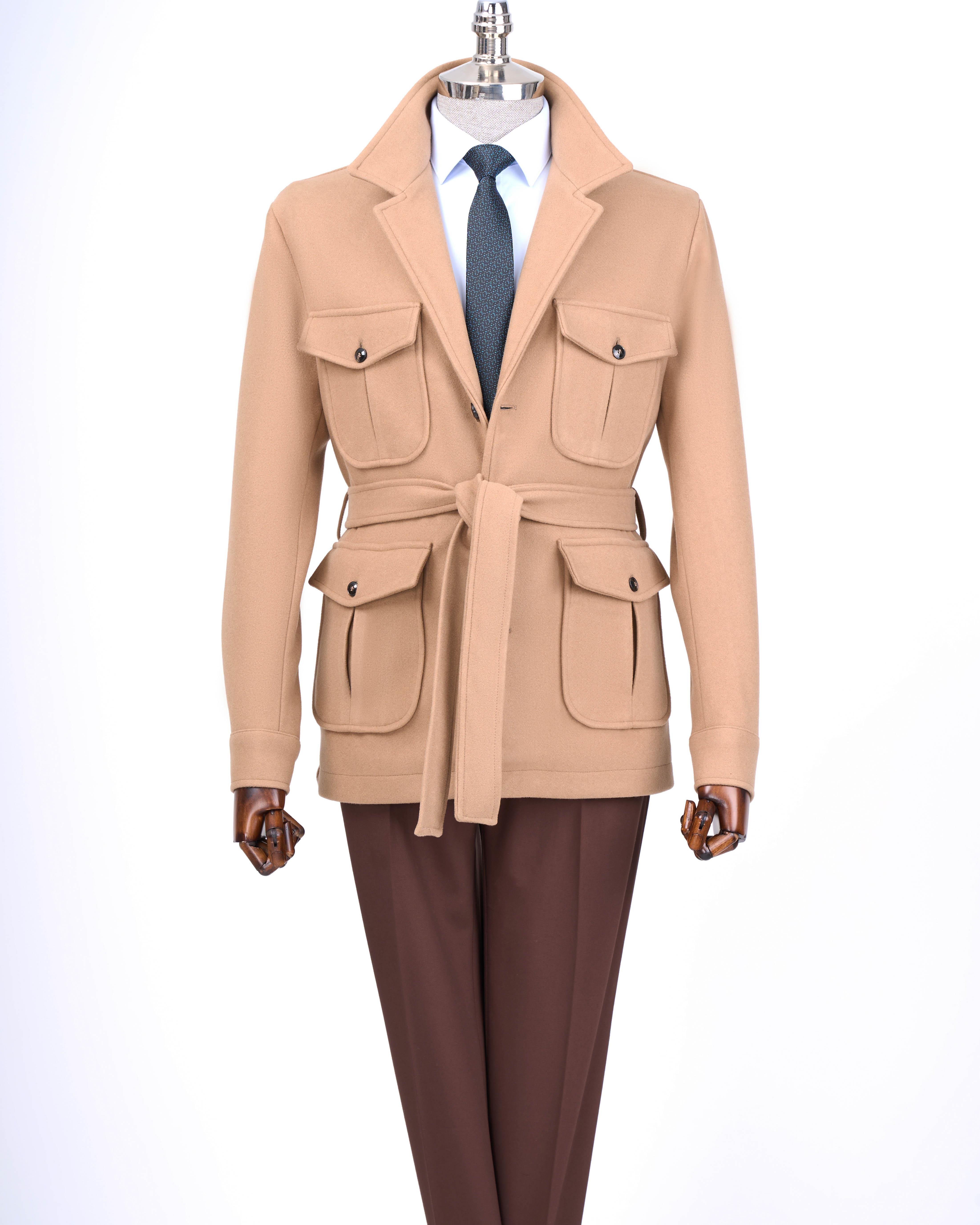 İtalyan stil slim fit kaşe spor tek ceket erkek camel  T13551