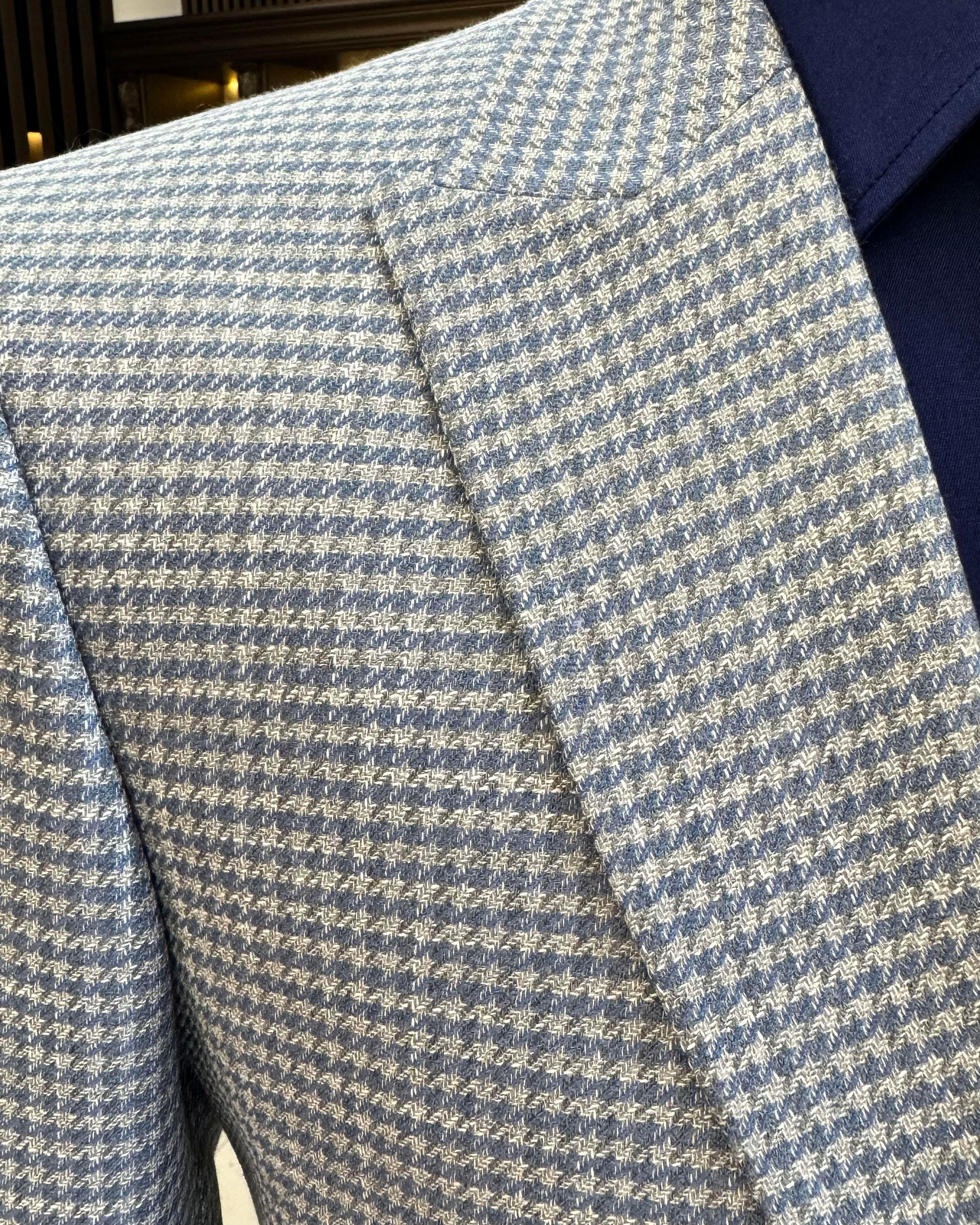 İtalyan stil slim fit kazayağı desen erkek ceket mavi  T12542