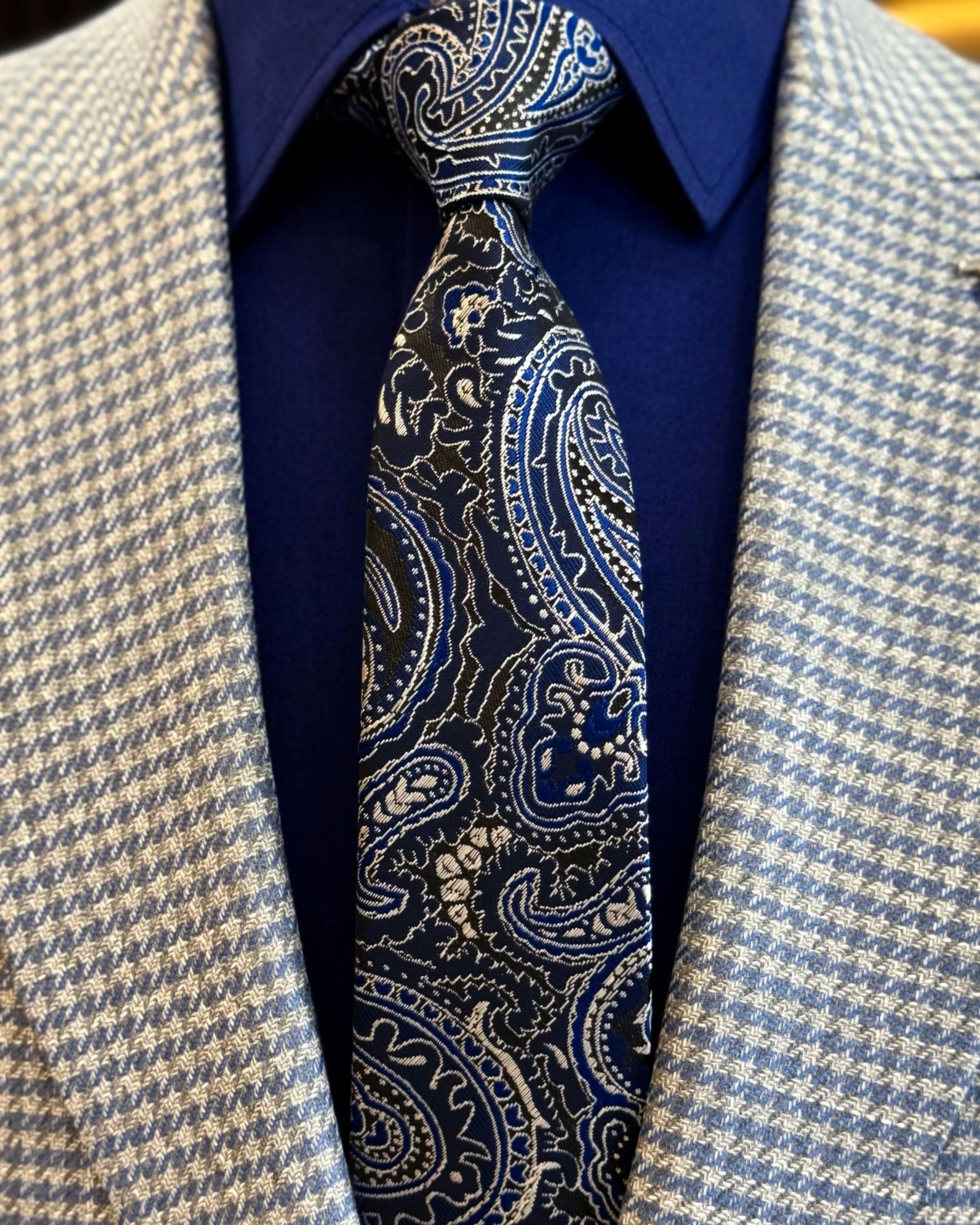 İtalyan stil slim fit kazayağı desen erkek ceket mavi  T12542