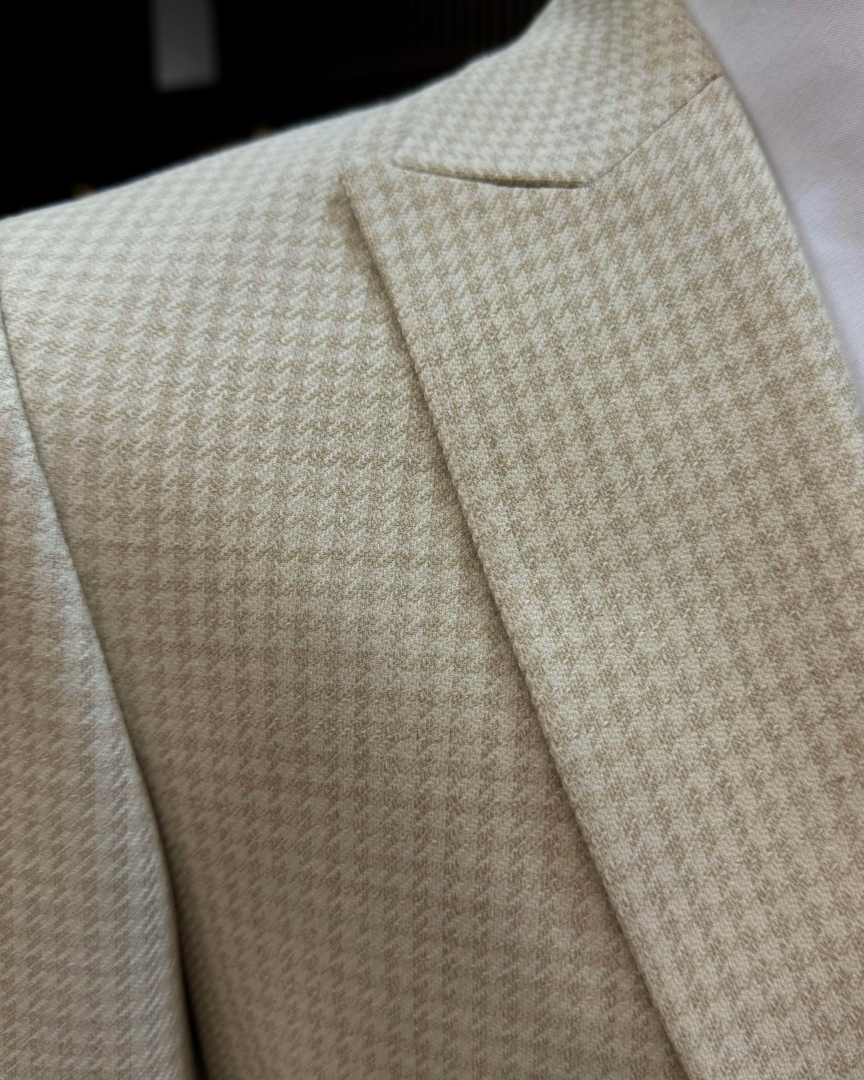 İtalyan stil slim fit kazayağı desen erkek ceket bej T12538