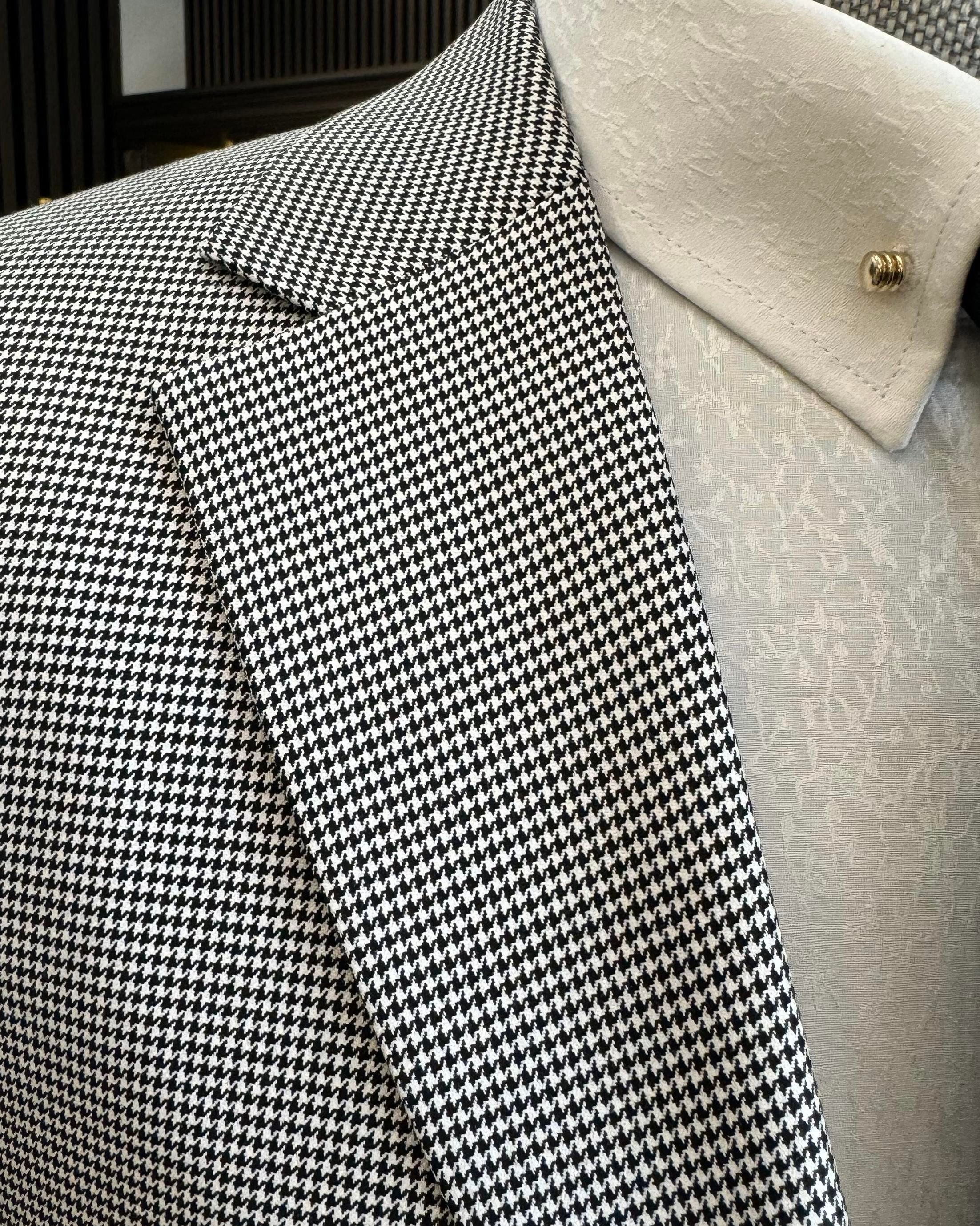 İtalyan stil slim fit kazayağı desen  erkek ceket siyah T12627