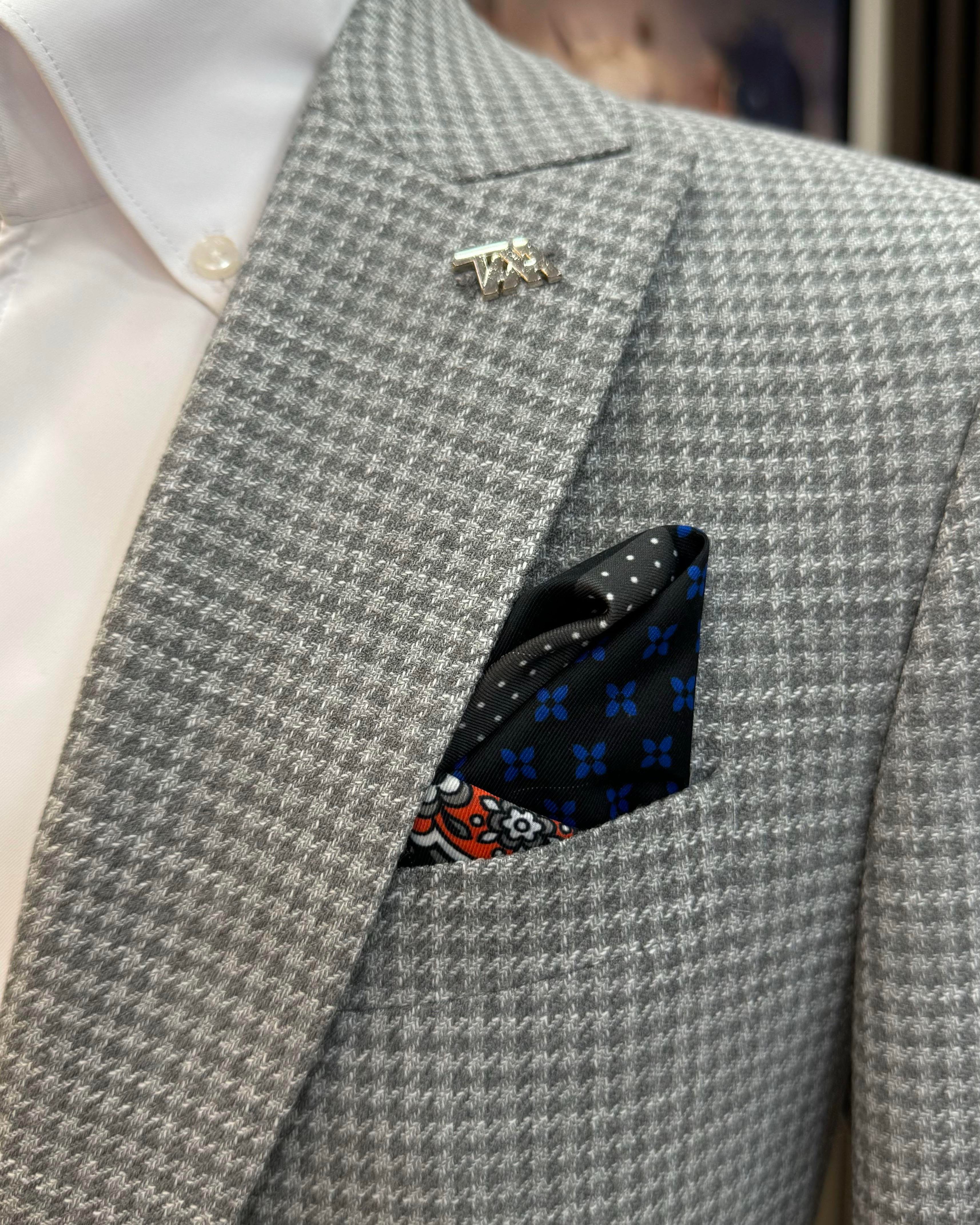 İtalyan stil slim fit kazayağı desen erkek ceket gri  T12543