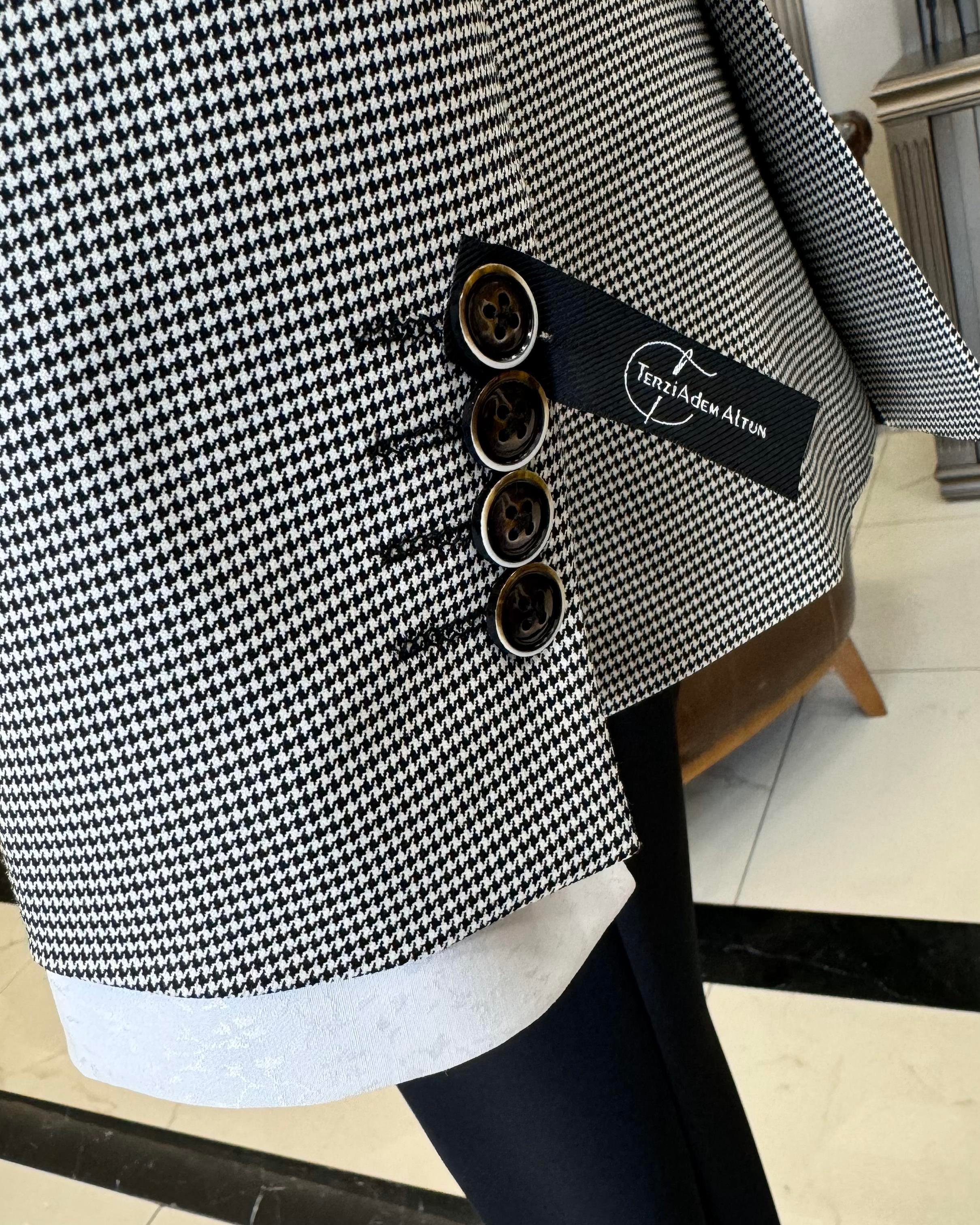 İtalyan stil slim fit kazayağı desen  erkek ceket siyah T12627