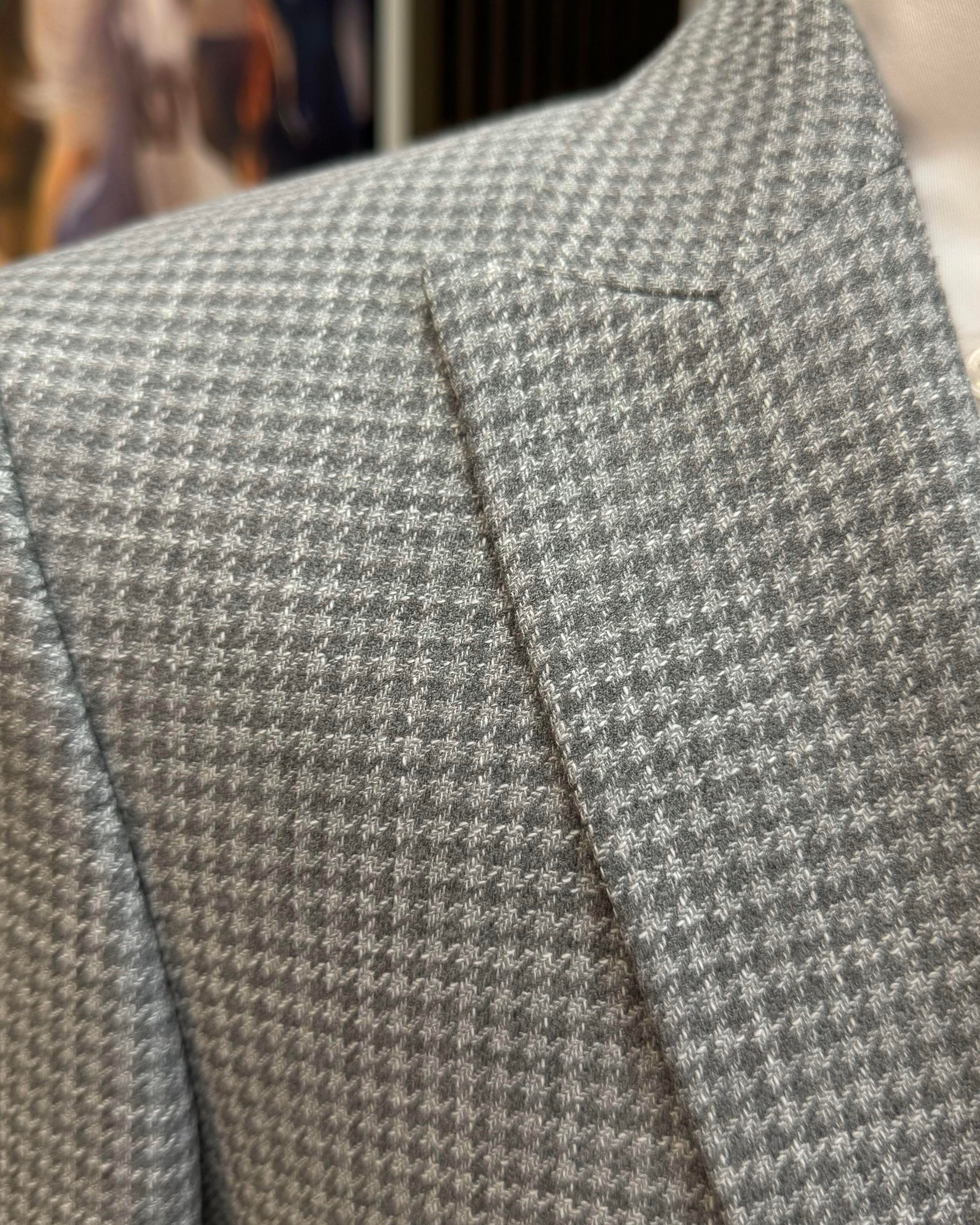 İtalyan stil slim fit kazayağı desen erkek ceket gri  T12543