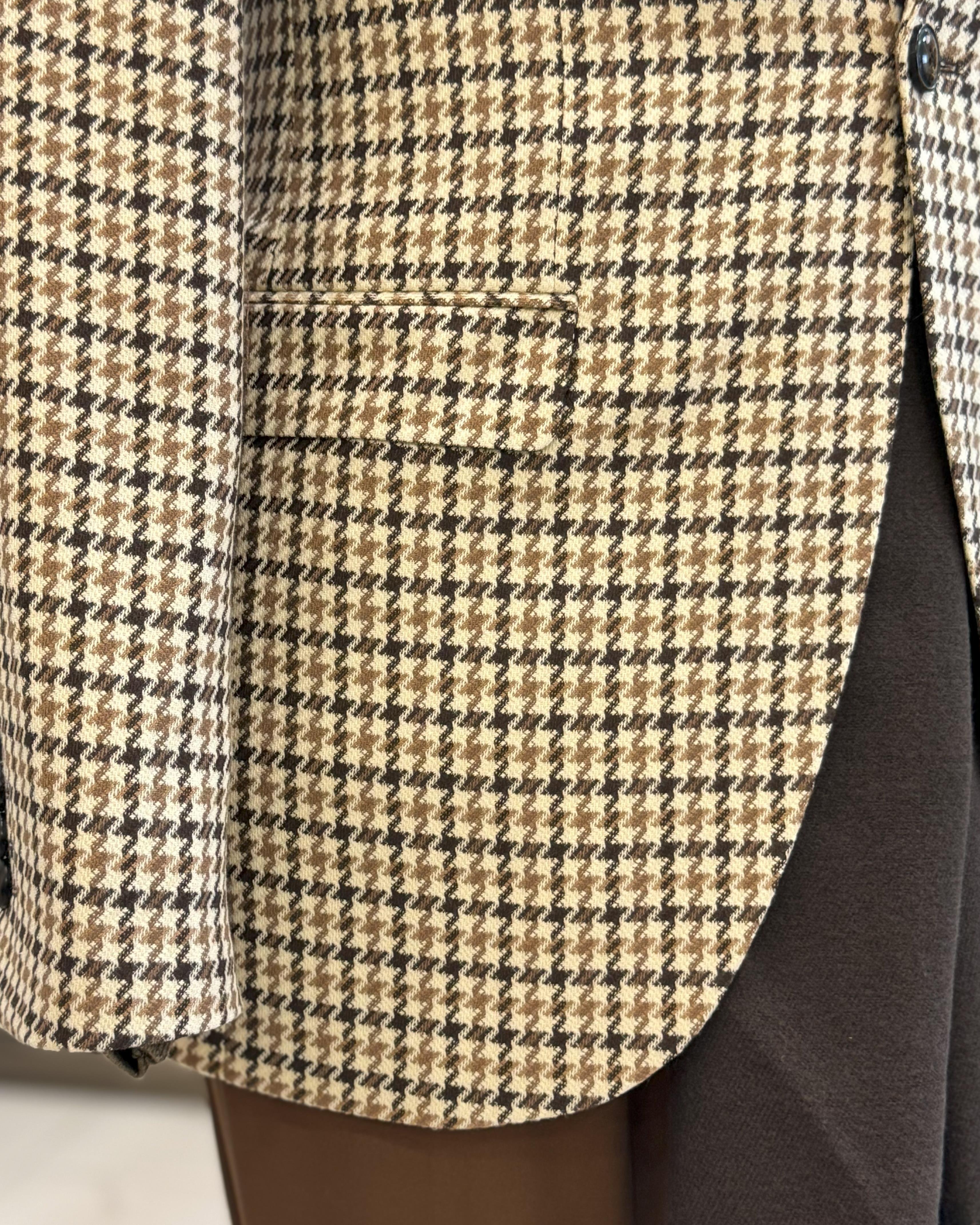 İtalyan stil slim fit kazayağı desen erkek ceket kahverengi T13045