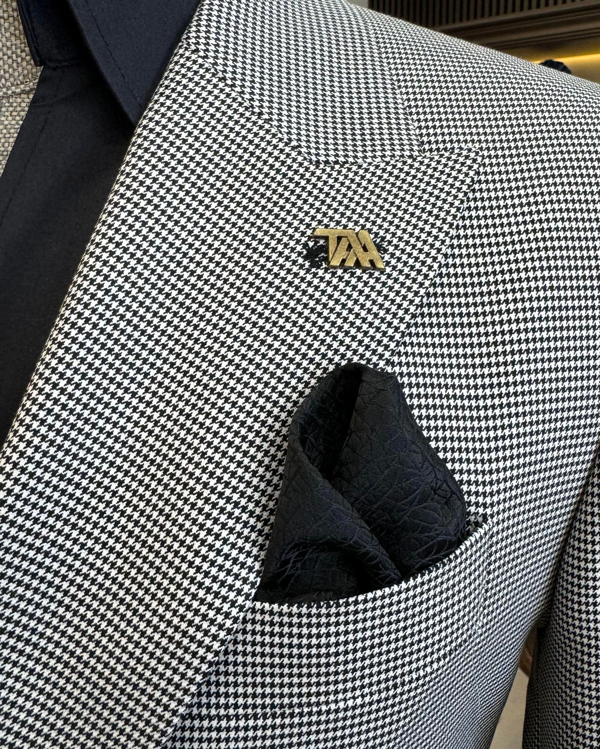 İtalyan stil slim fit kazayağı desen kruvaze erkek ceket  siyah T12624