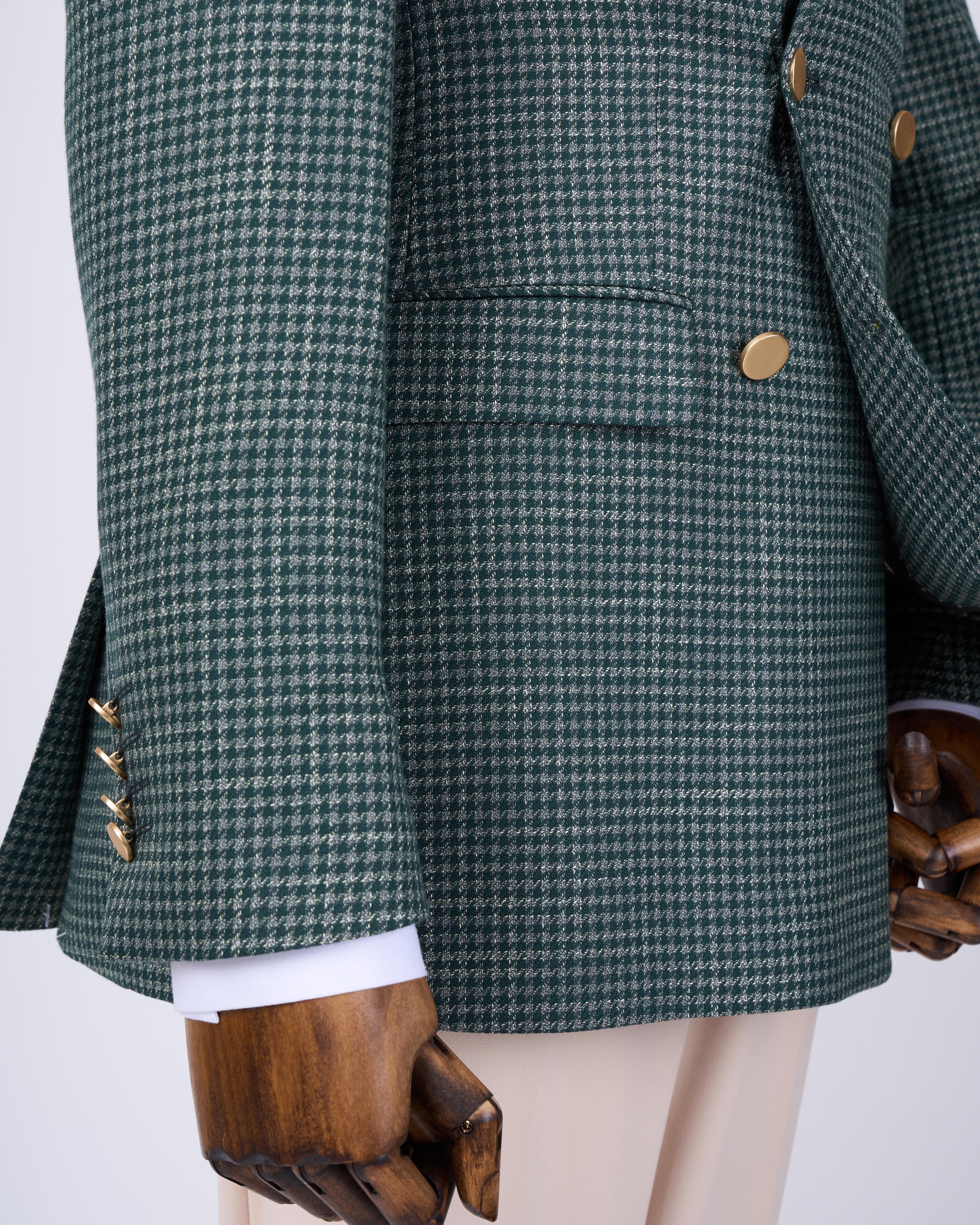 Italian style slim fit houndstooth pattern double breasted men's jacket green T12552