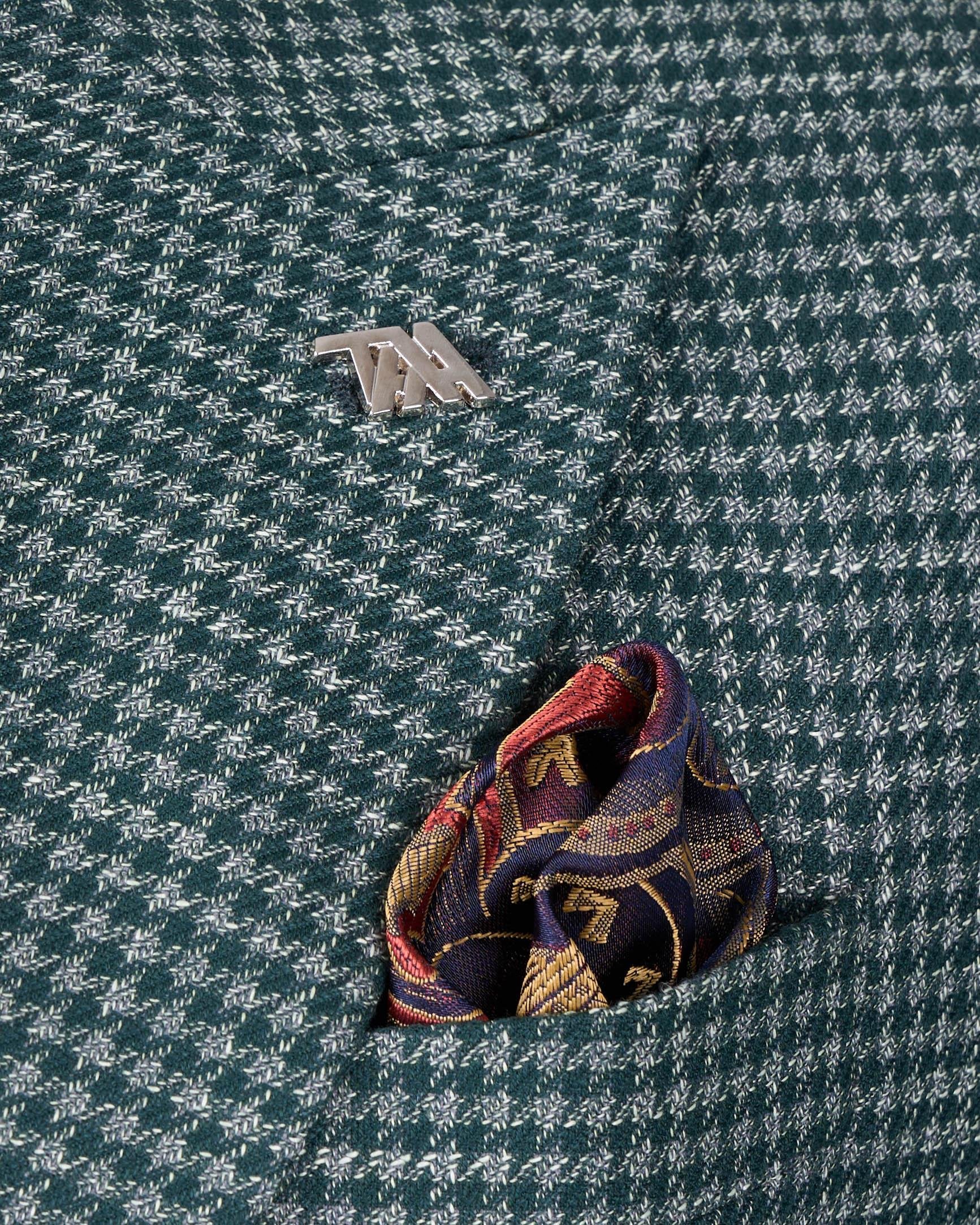 Italian style slim fit houndstooth pattern double breasted men's jacket green T12552