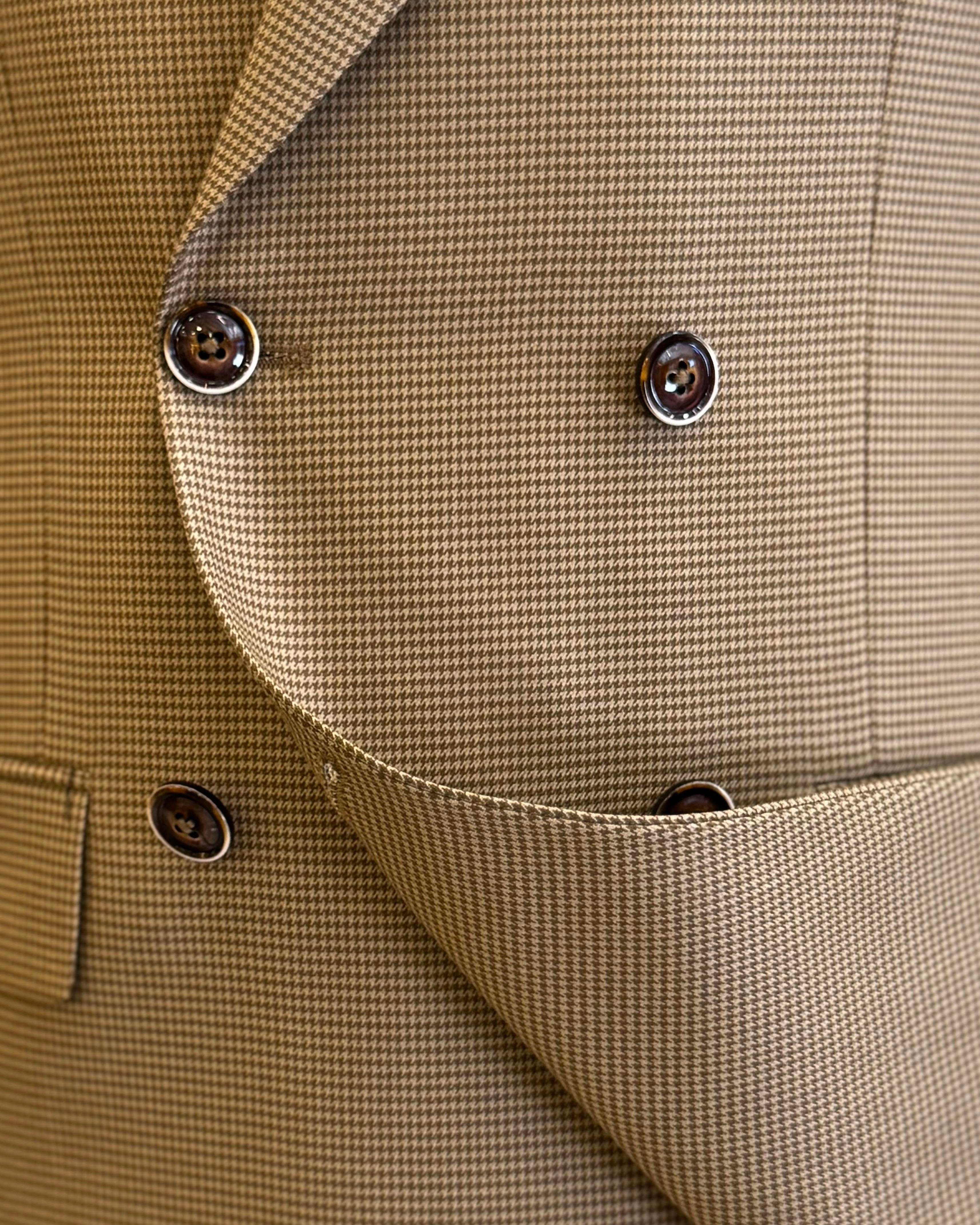 İtalyan stil slim fit kazayağı desen kruvaze erkek ceket kahverengi T12625