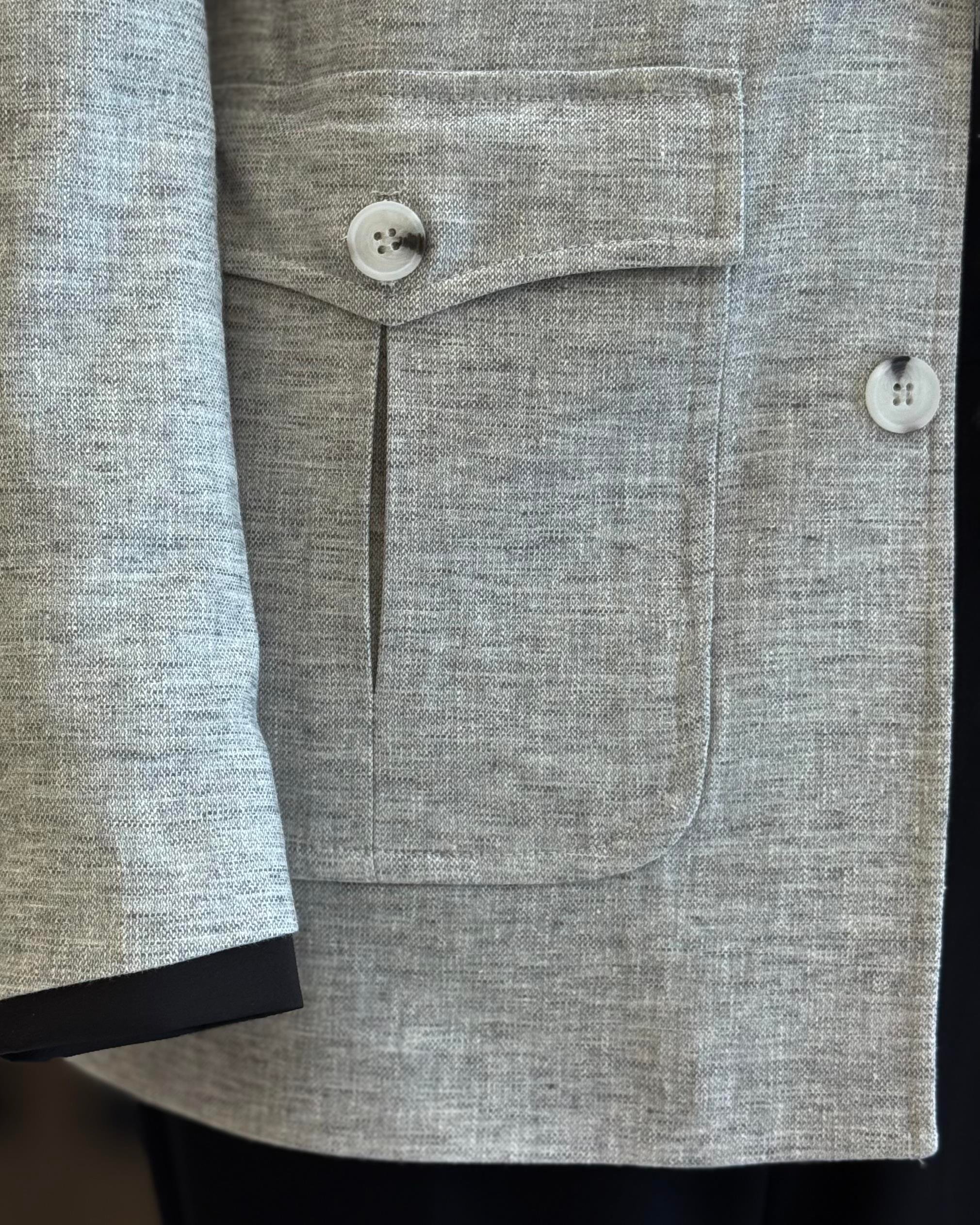 Italyan stil slim fit keten cepli mevsimlik mont gri T11801