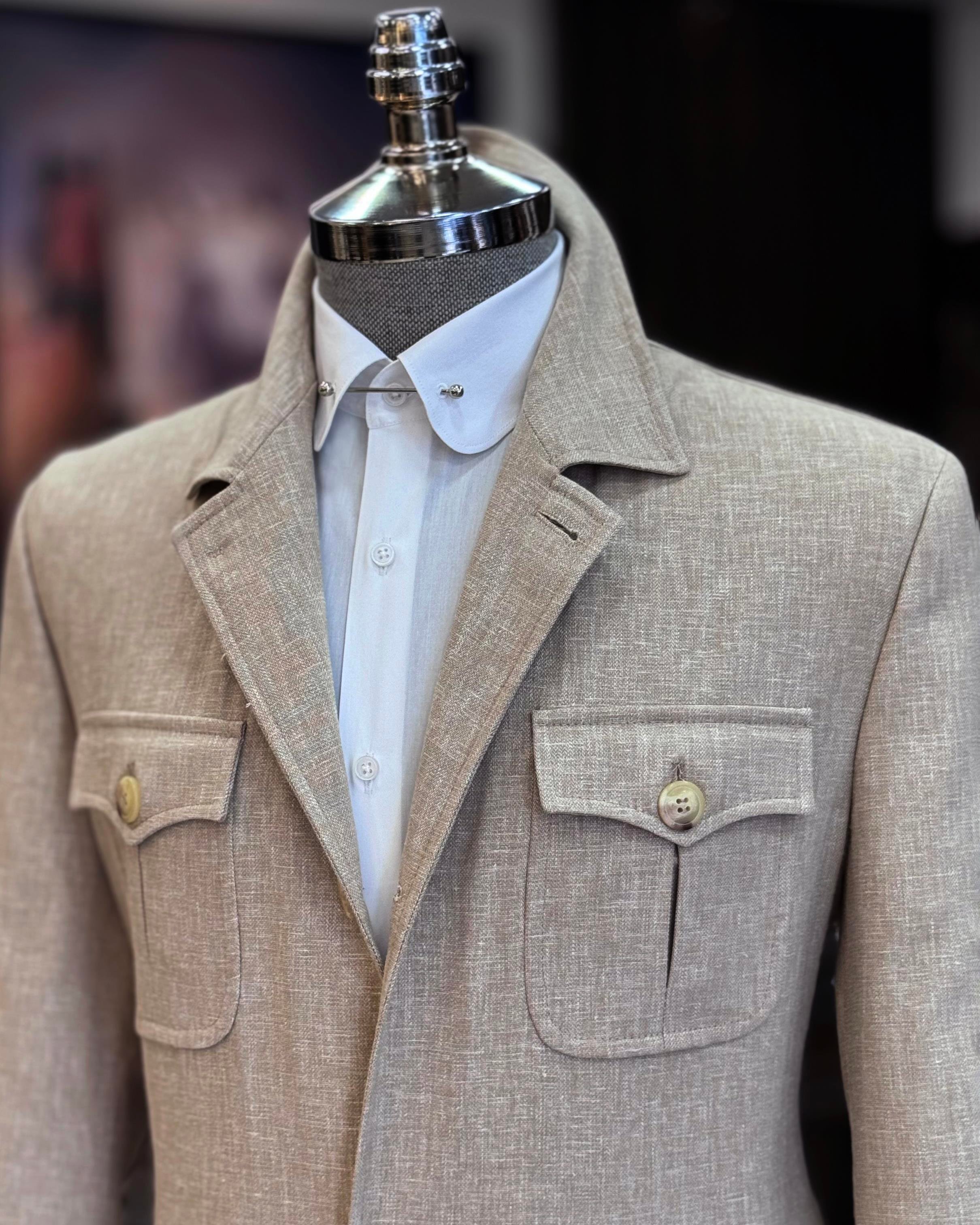 Italyan stil slim fit keten cepli mevsimlik mont vizon T11803