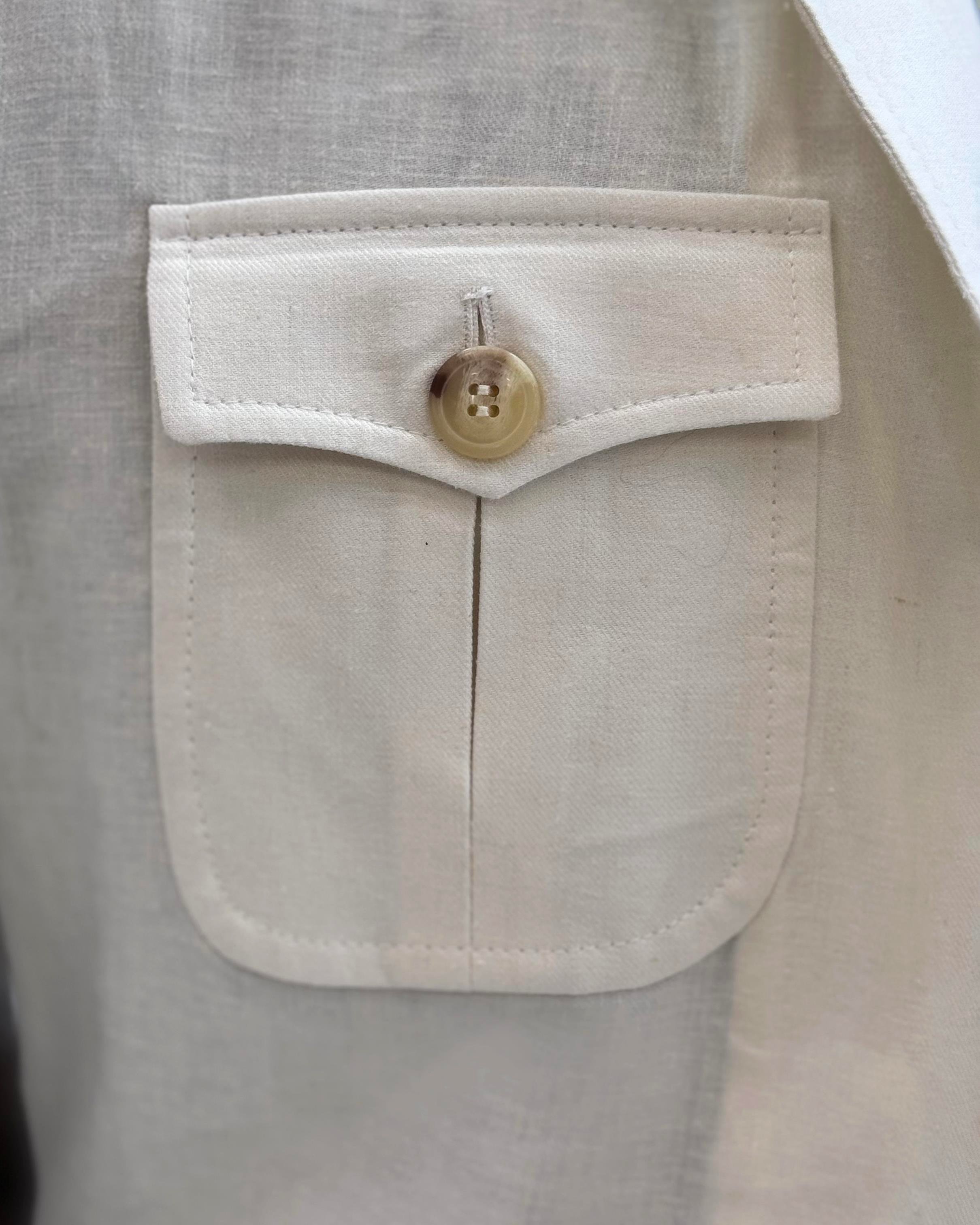 Italyan stil slim fit keten cepli mevsimlik mont ekru T11800