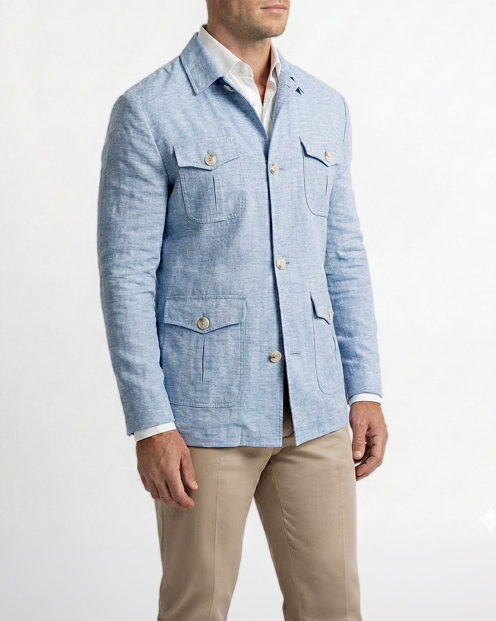 Italyan stil slim fit keten cepli mevsimlik mont mavi T11802