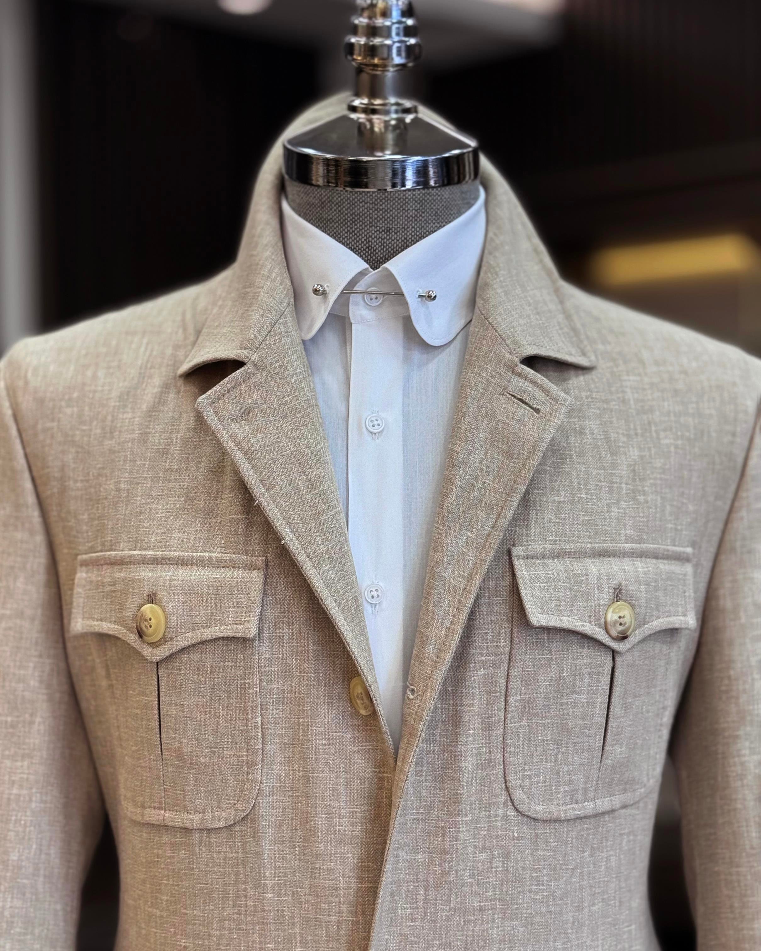 Italyan stil slim fit keten cepli mevsimlik mont vizon T11803