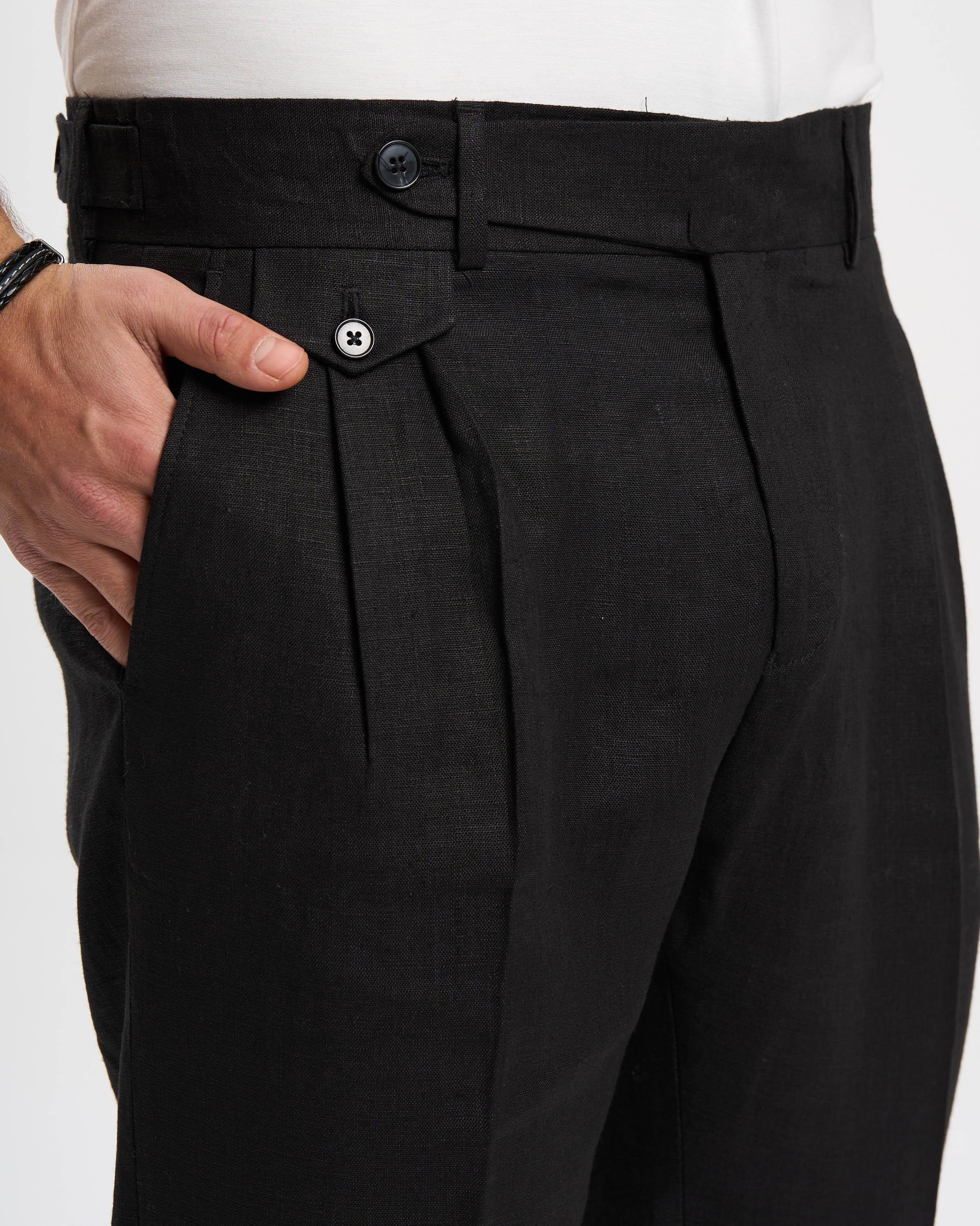 İtalyan stil slim fit keten karışımlı pantolon siyah T13626