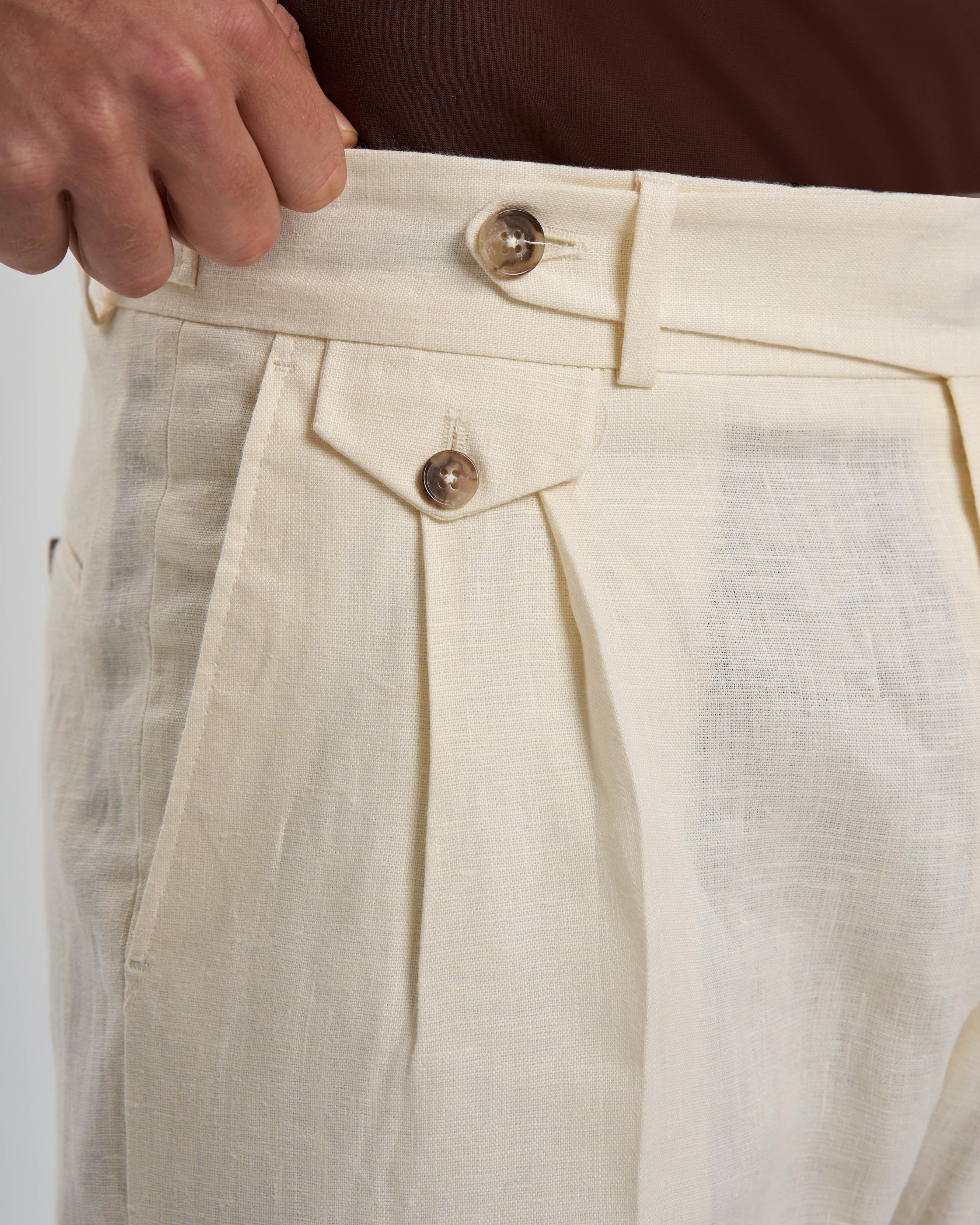 İtalyan stil slim fit keten karışımlı pantolon beyaz T13623