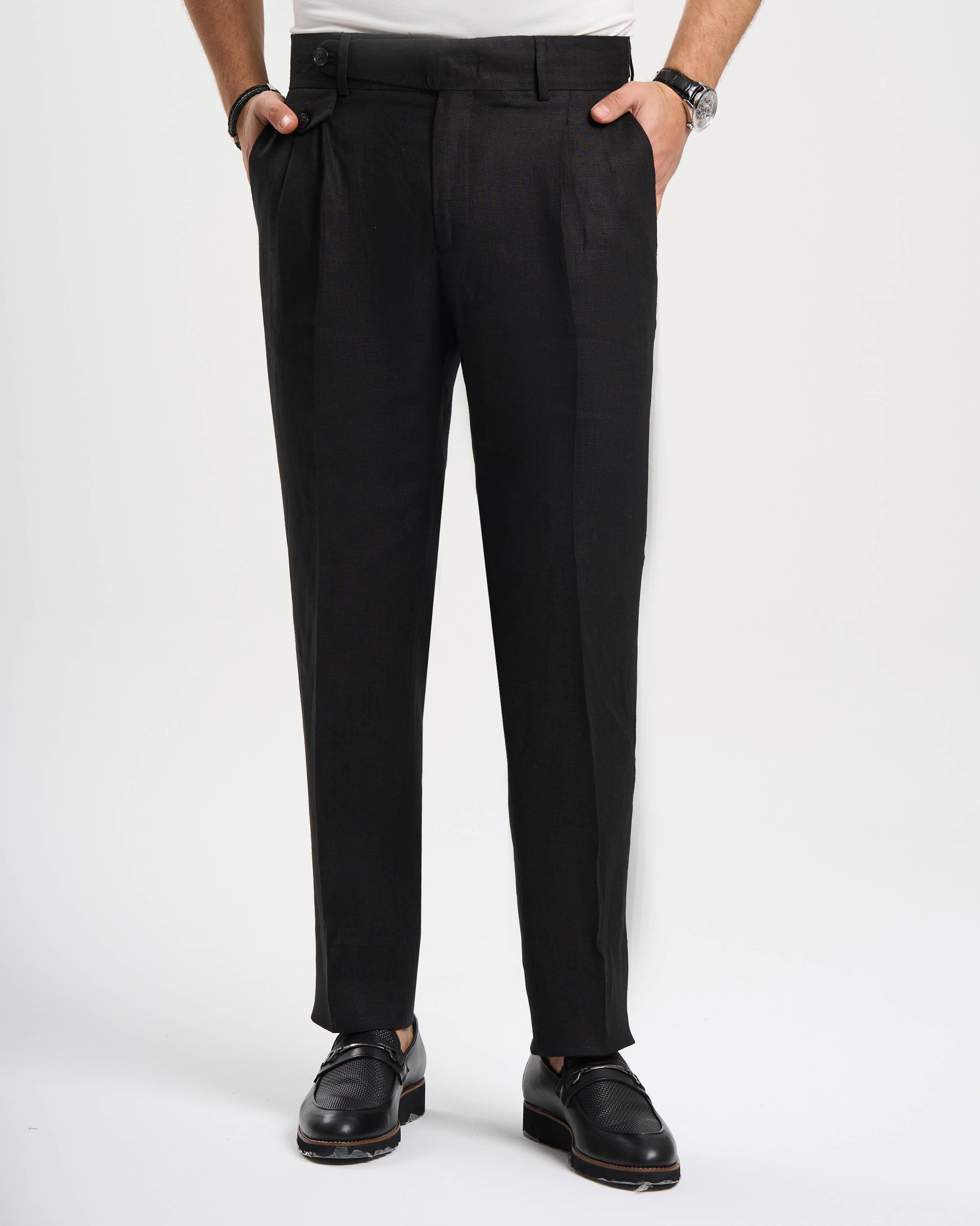 İtalyan stil slim fit keten karışımlı pantolon siyah T13626