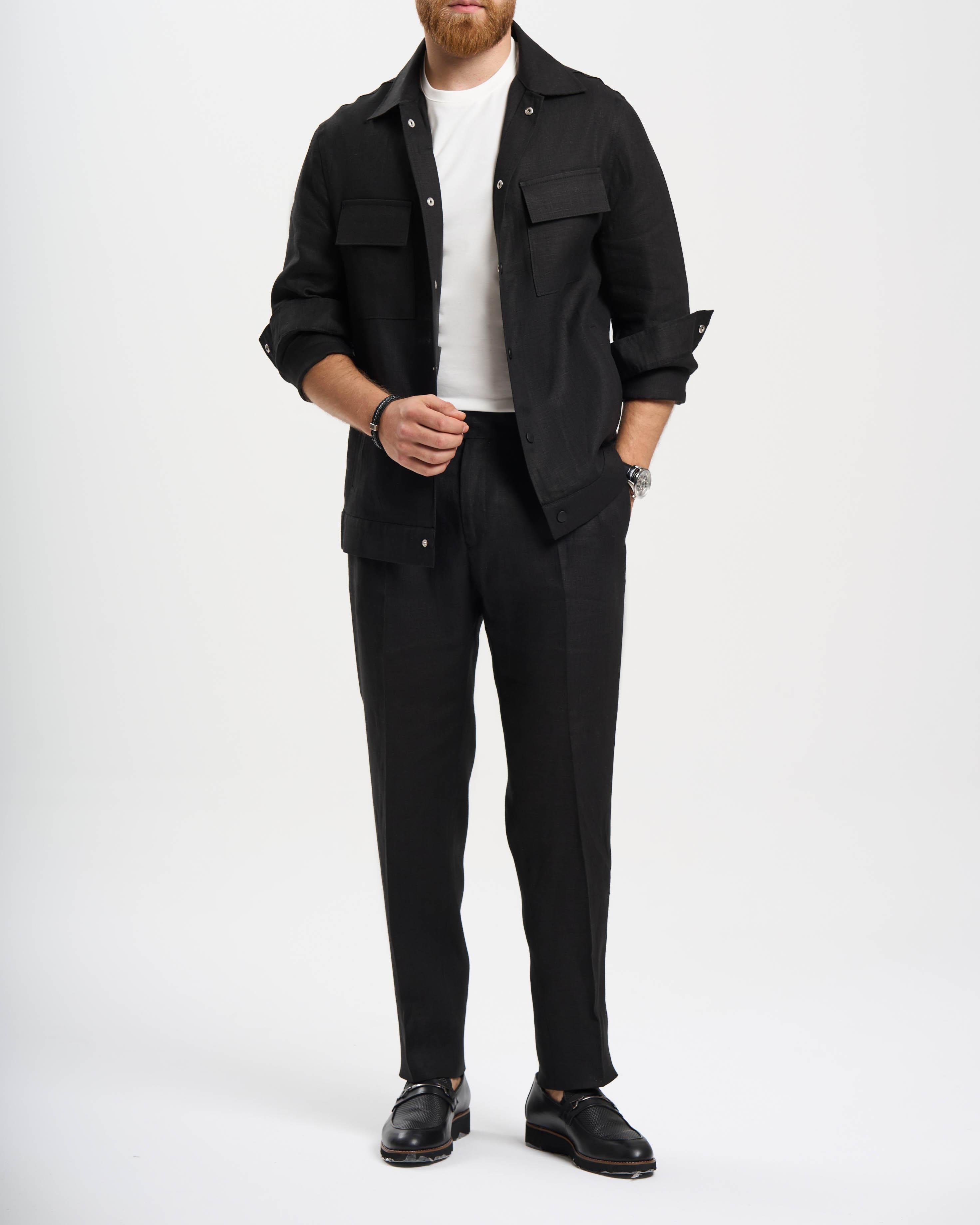 İtalyan stil slim fit keten karışımlı pantolon siyah T13626