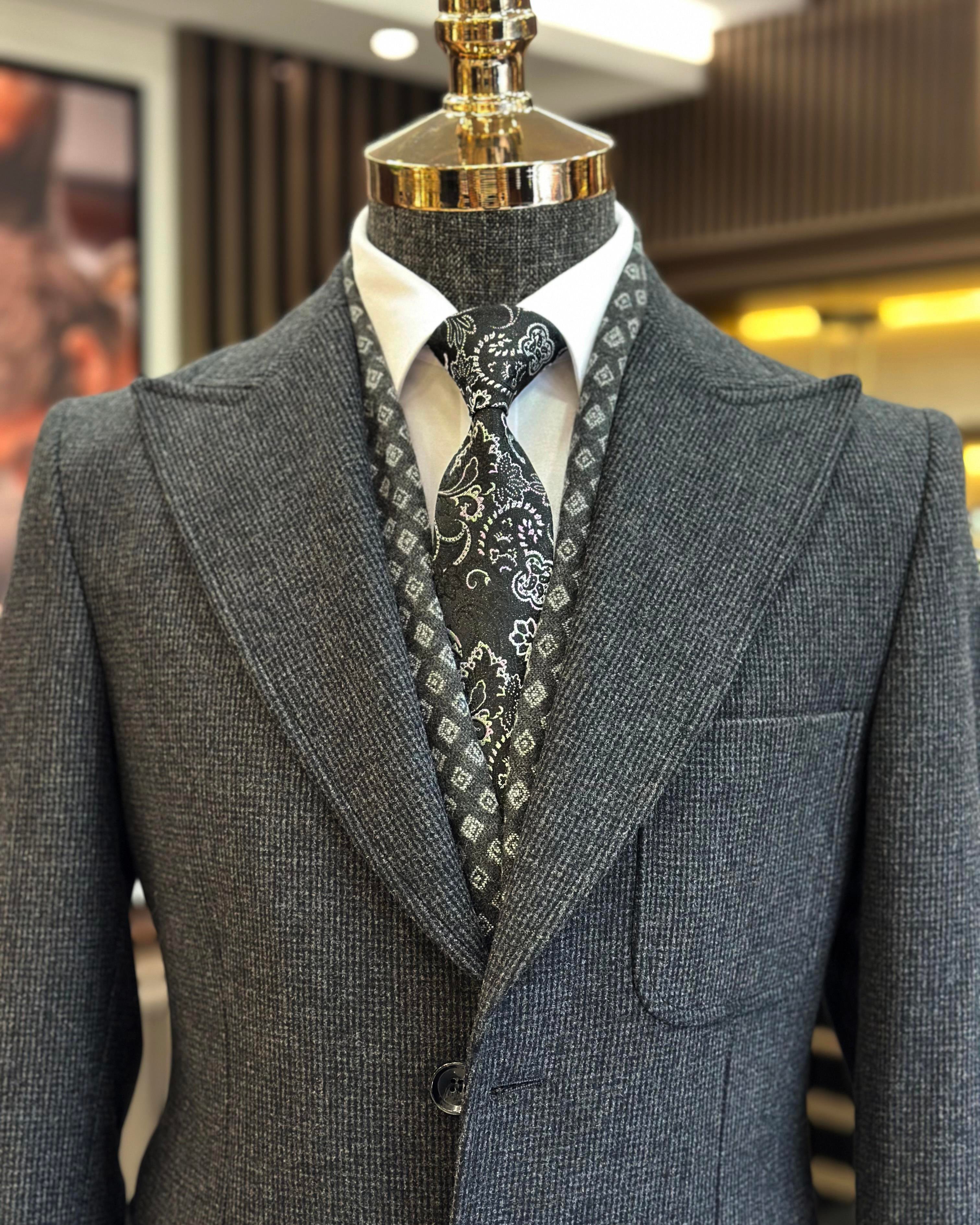 Italian style slim fit swallow collar woolen men's coat anthracite T10135