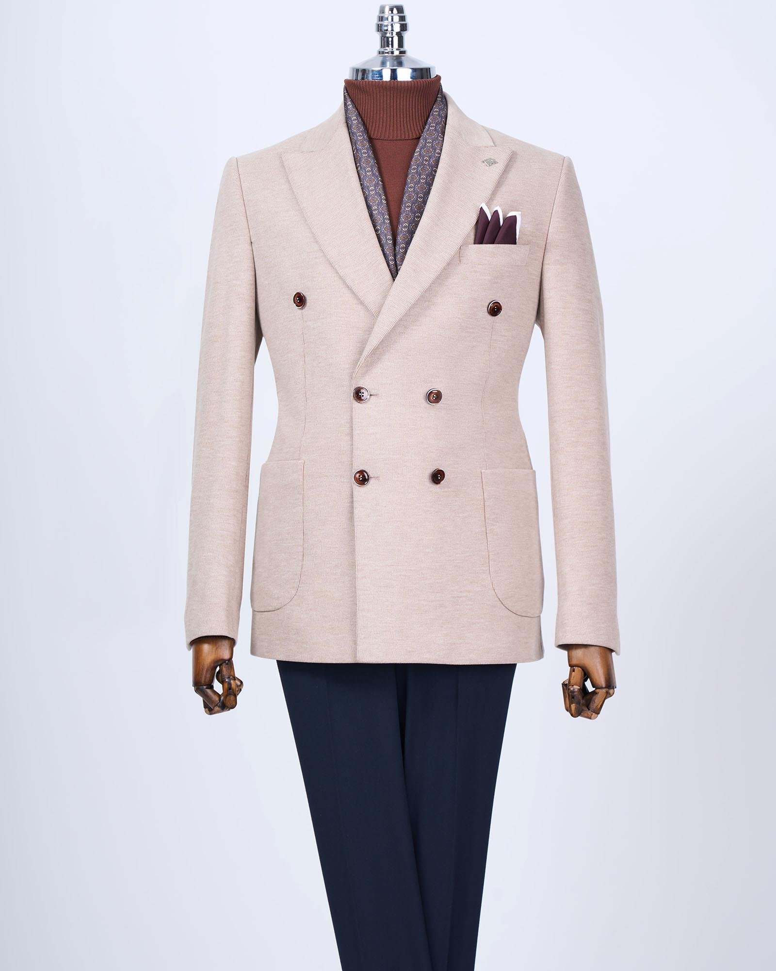 İtalyan stil slim fit kravuze erkek tek ceket vizon T13335