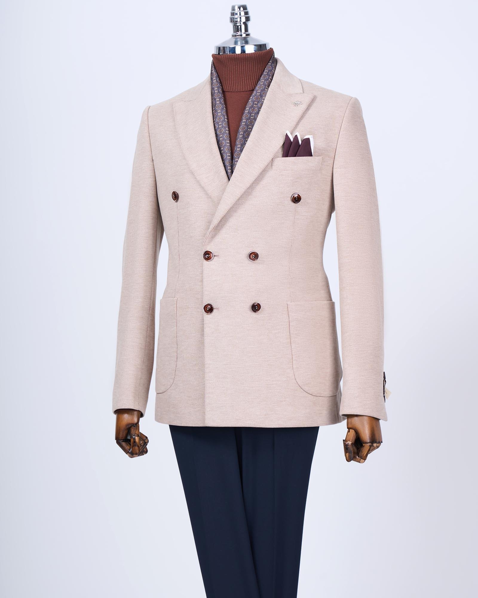 İtalyan stil slim fit kravuze erkek tek ceket vizon T13335