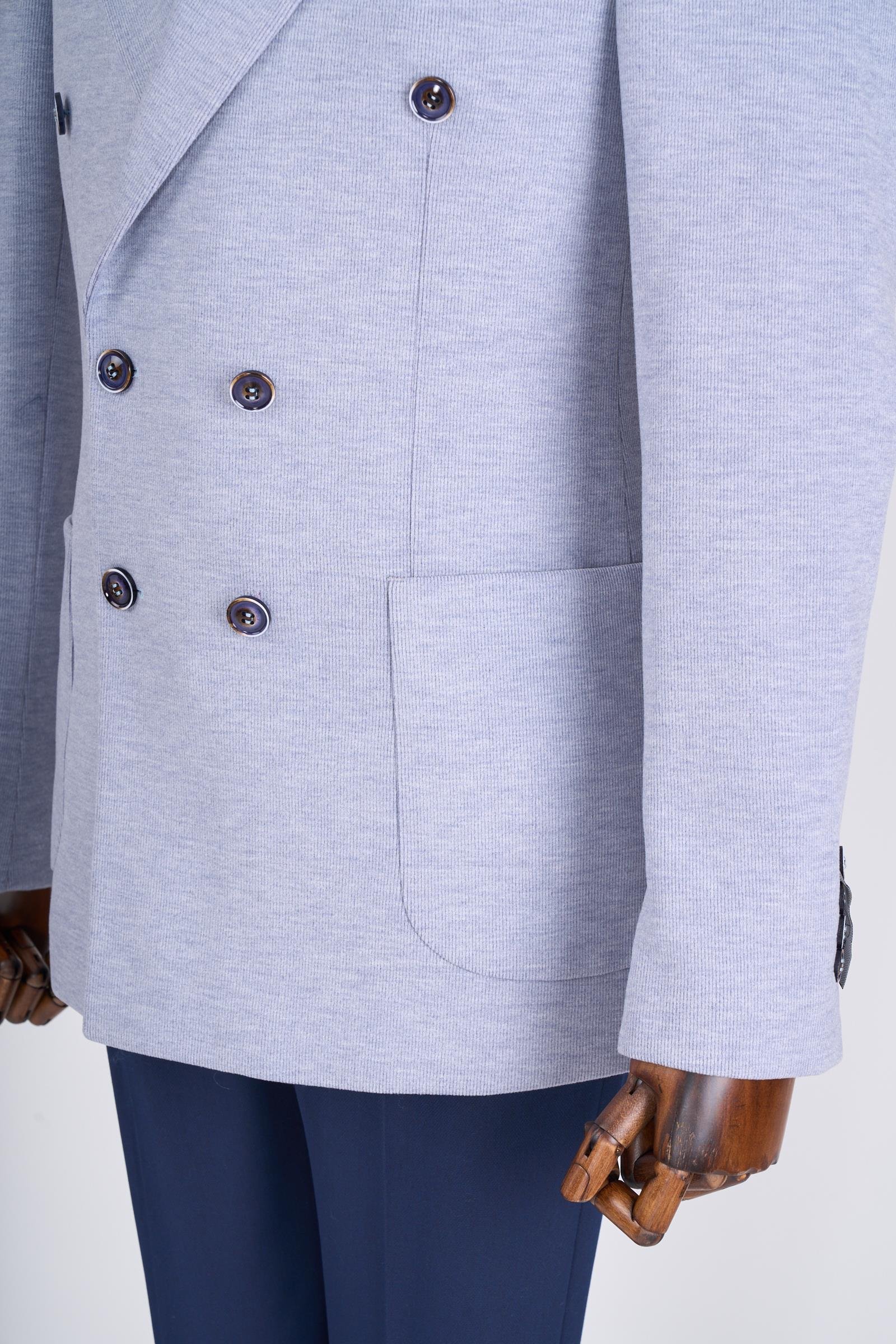 İtalyan stil slim fit kravuze erkek tek ceket mavi T13337