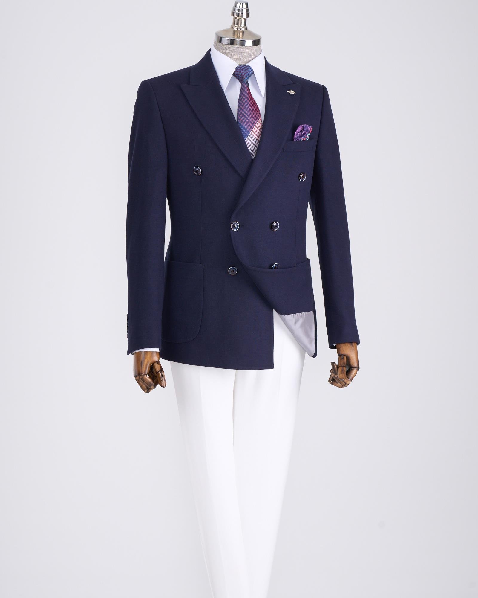 İtalyan stil slim fit kravuze erkek tek ceket lacivert T13338