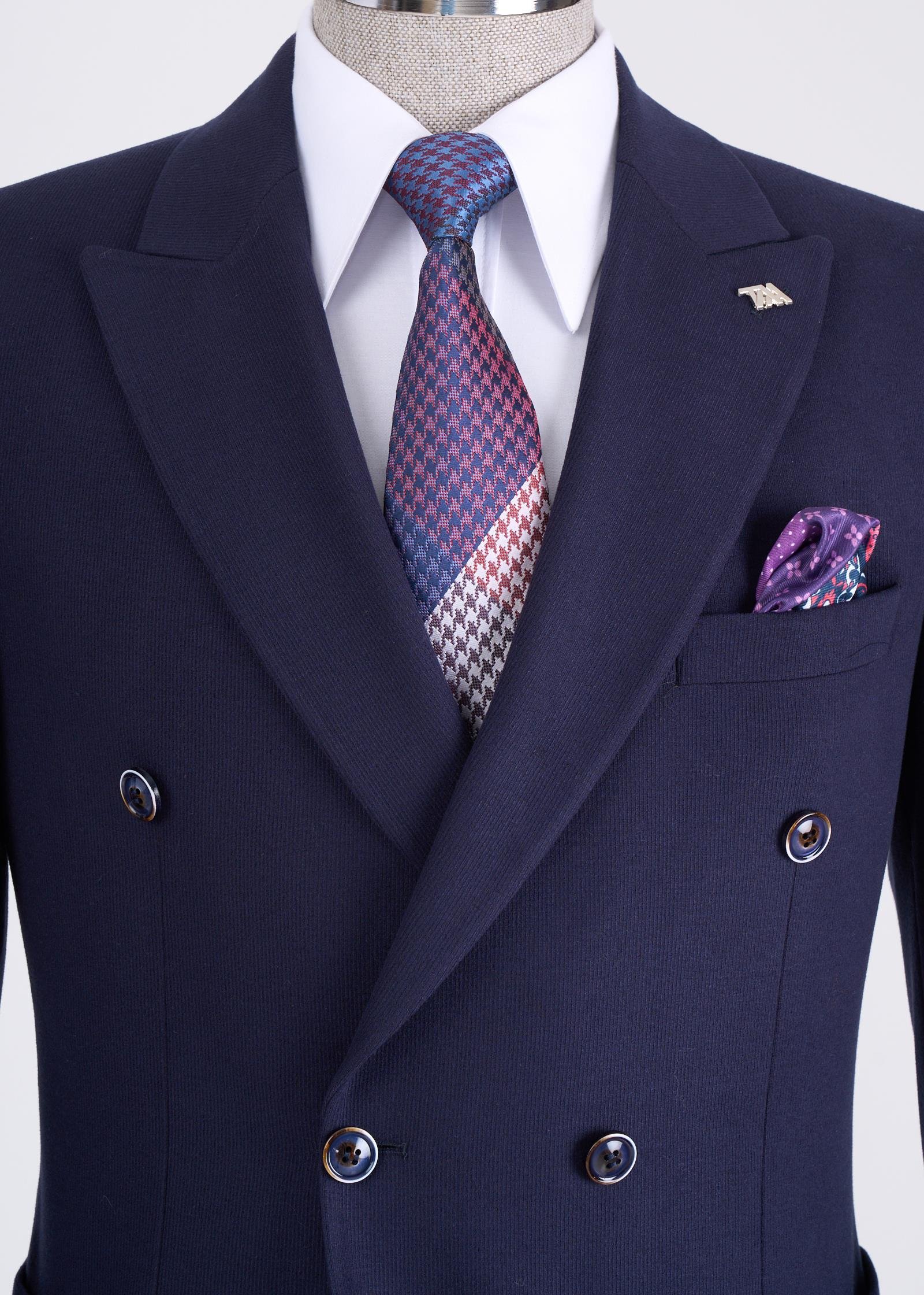 İtalyan stil slim fit kravuze erkek tek ceket lacivert T13338