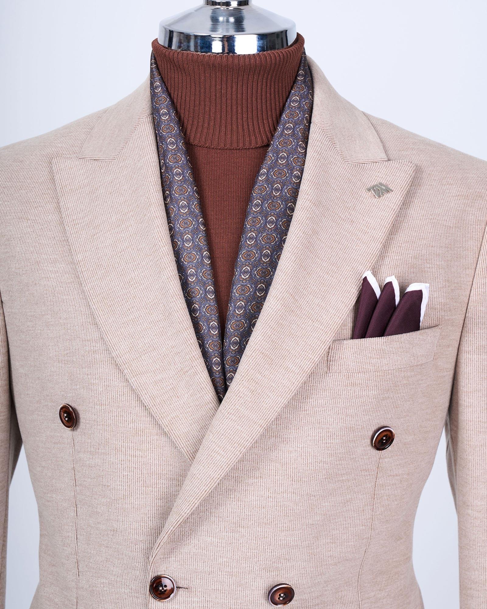 İtalyan stil slim fit kravuze erkek tek ceket vizon T13335