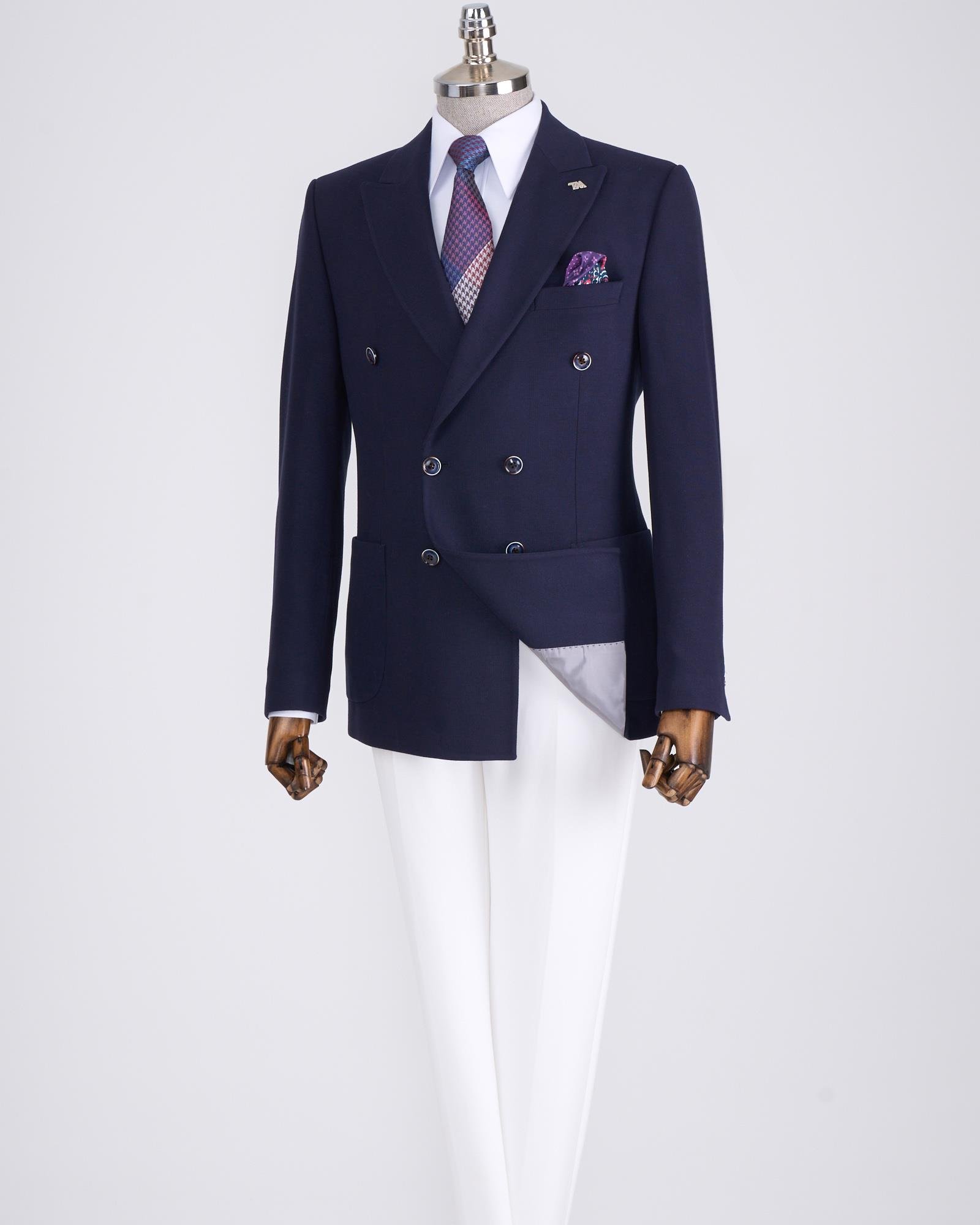 İtalyan stil slim fit kravuze erkek tek ceket lacivert T13338