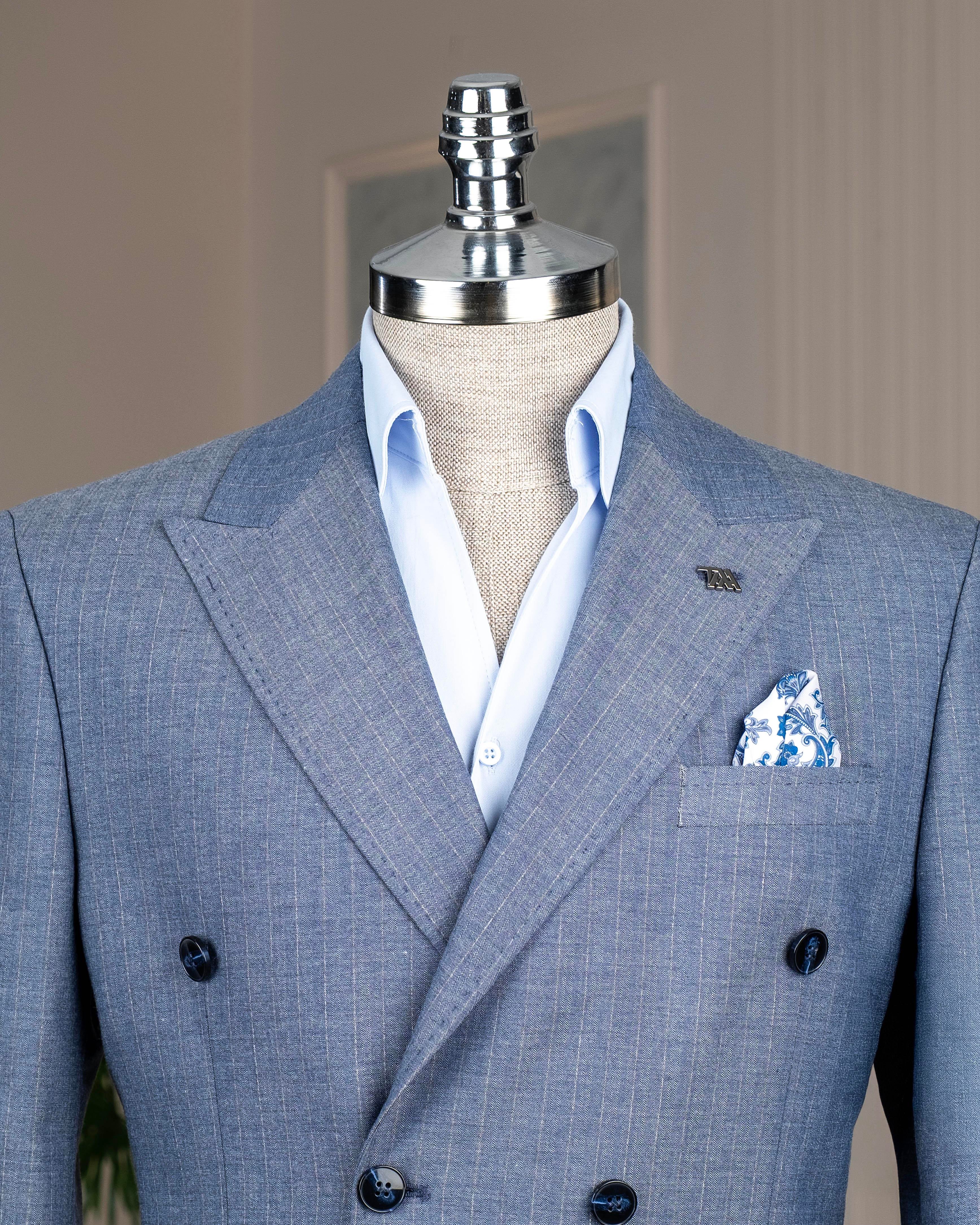 İtalyan stil slim fit kruvaze ceket pantolon takım elbise mavi T14467
