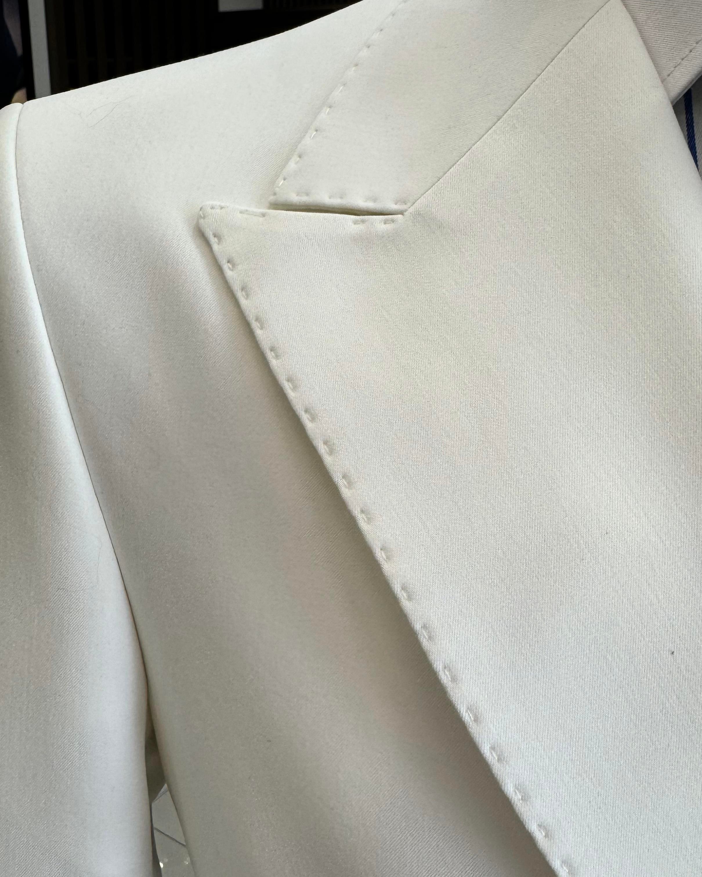 İtalyan stil slim fit kruvaze ceket pantolon takım elbise beyaz T12606