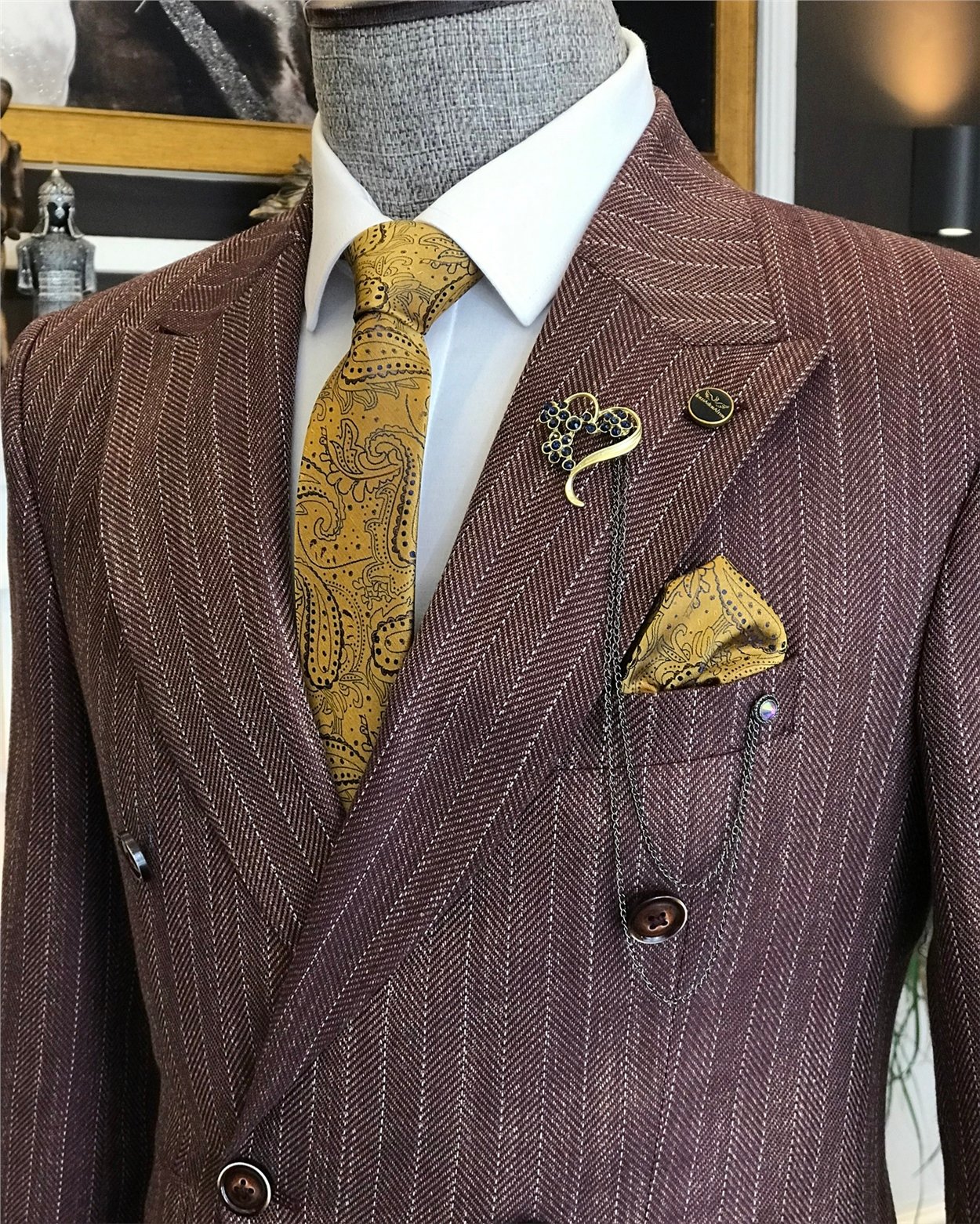 İtalyan stil slim fit kruvaze ceket pantolon takım elbise bordo T6485