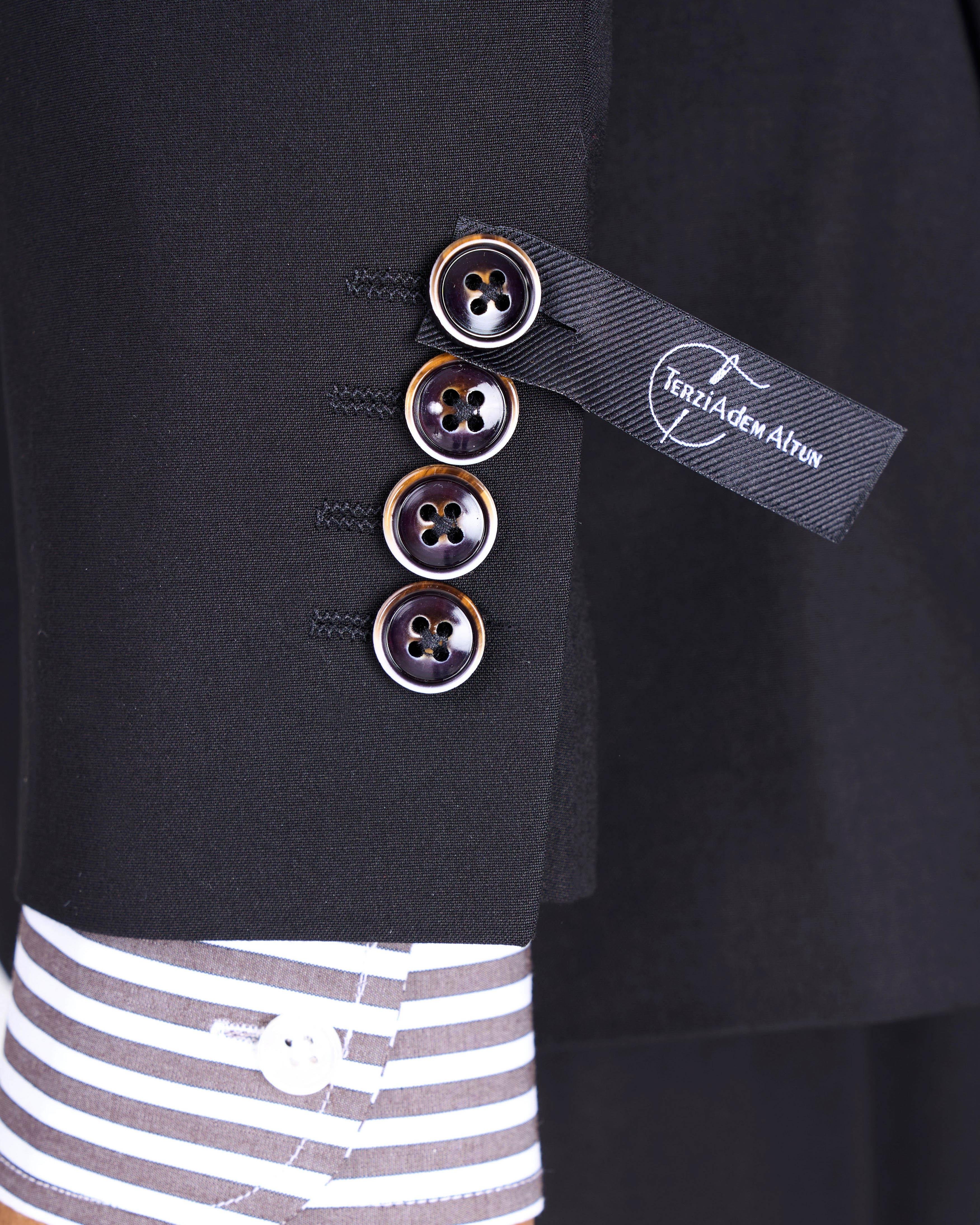 İtalyan stil slim fit kruvaze ceket pantolon takım elbise Siyah T13524
