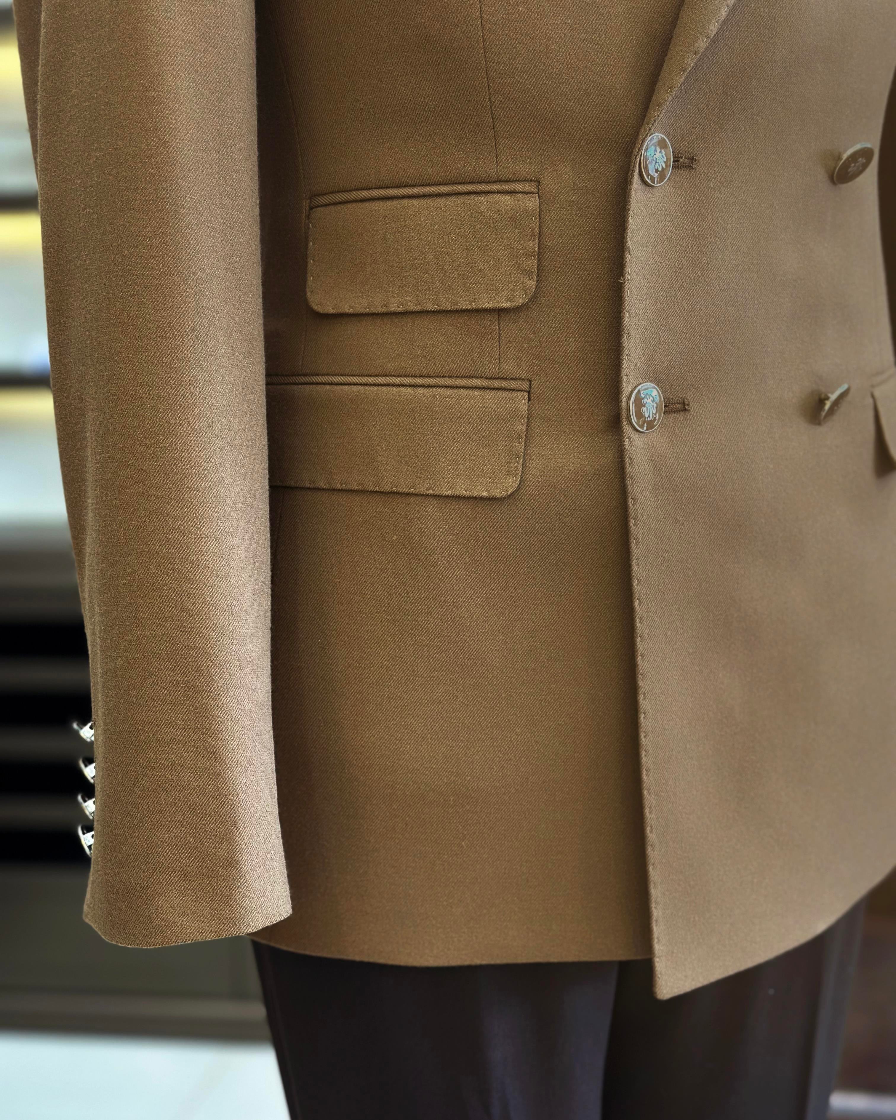 Italian style slim fit double-breasted men's jacket brown T10768