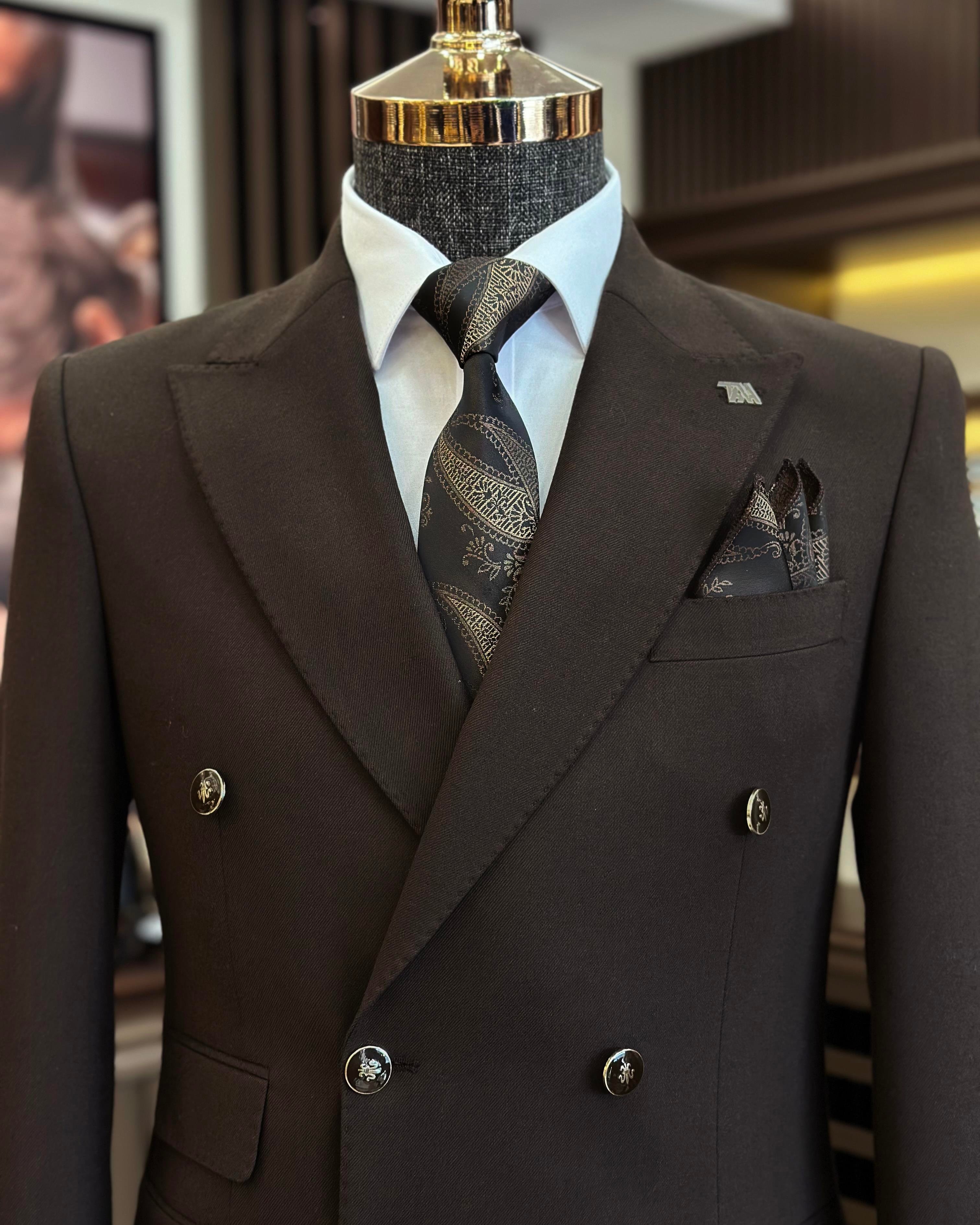 Italian style slim fit double-breasted men's jacket brown T10763