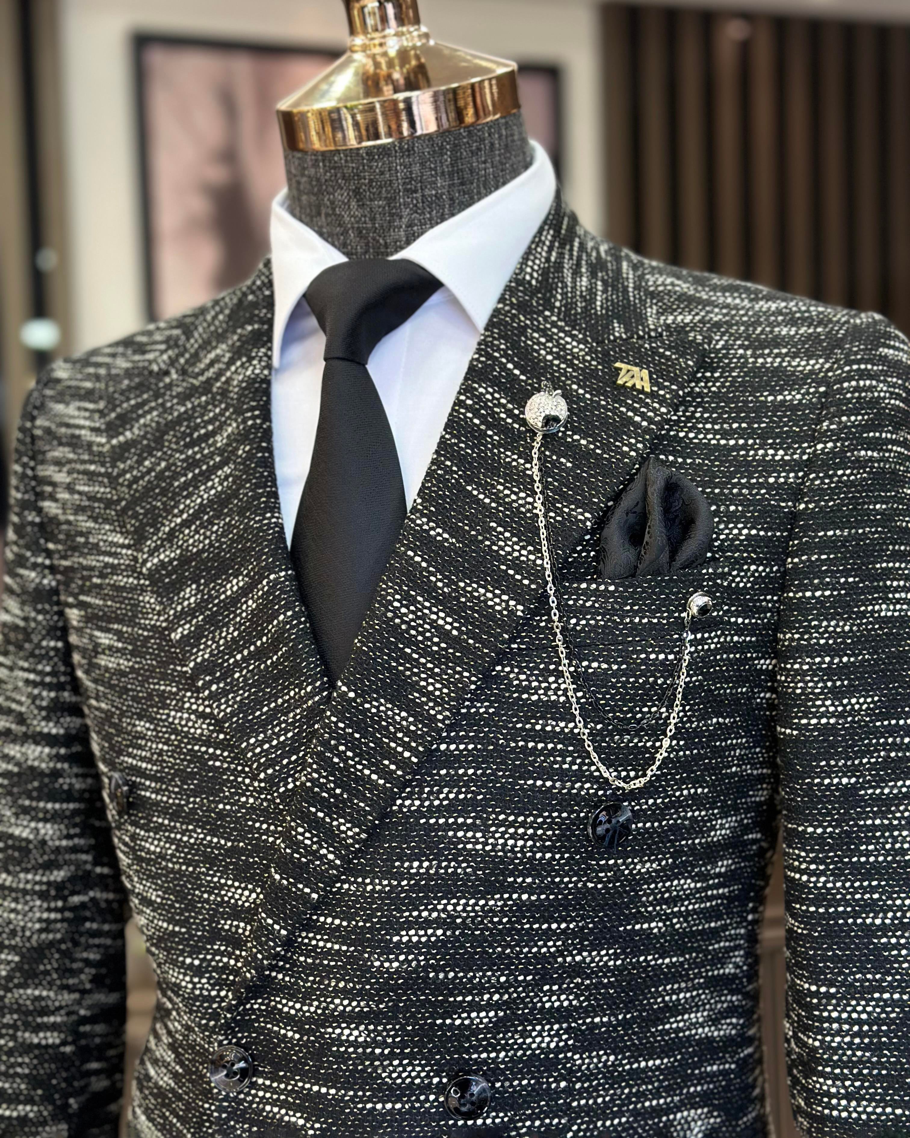 İtalyan stil slim fit kruvaze erkek ceket siyah T10964