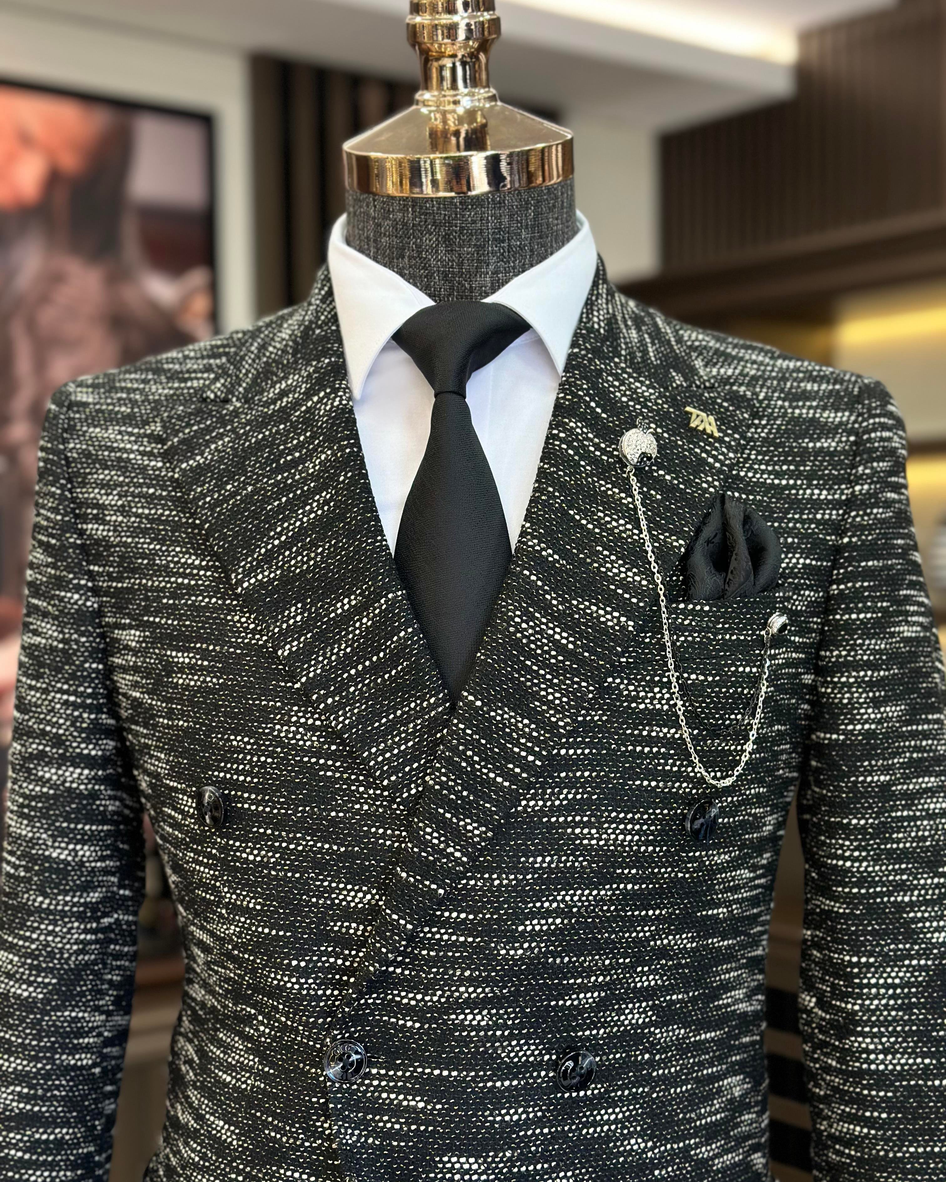 İtalyan stil slim fit kruvaze erkek ceket siyah T10964